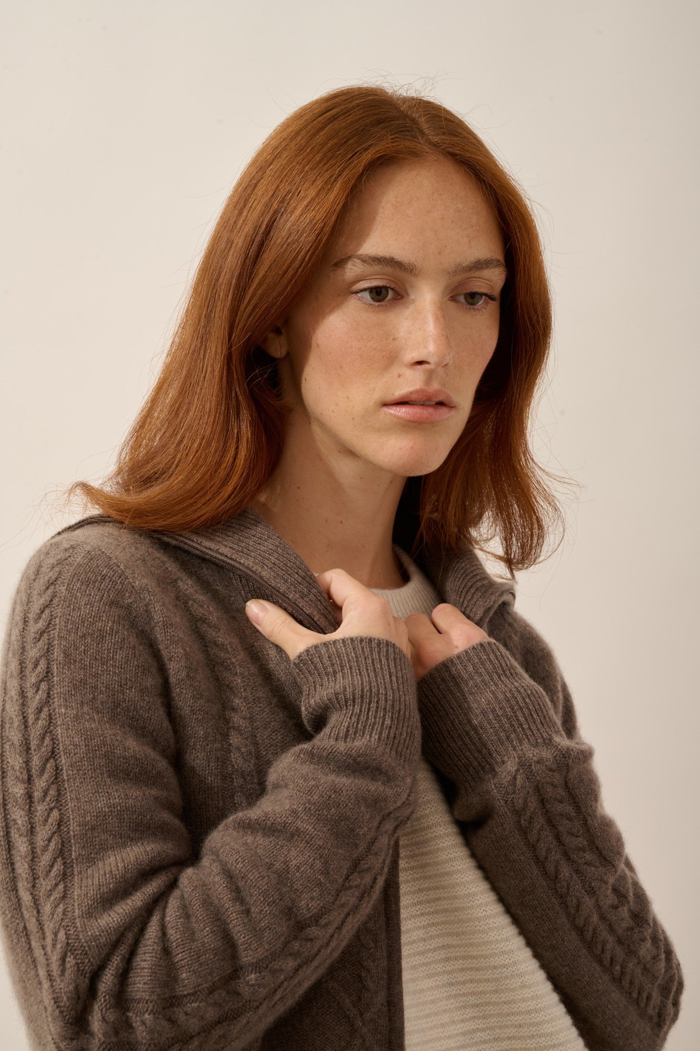 talara gilet zippé col camionneur 4 fils taupe chiné