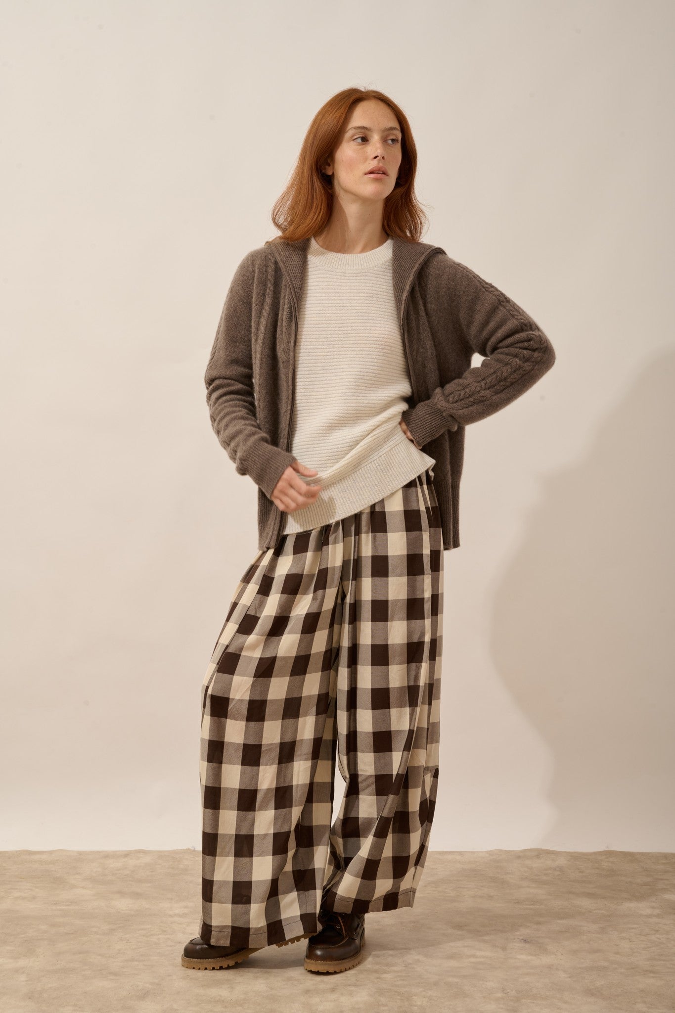 talara gilet zippé col camionneur 4 fils taupe chiné