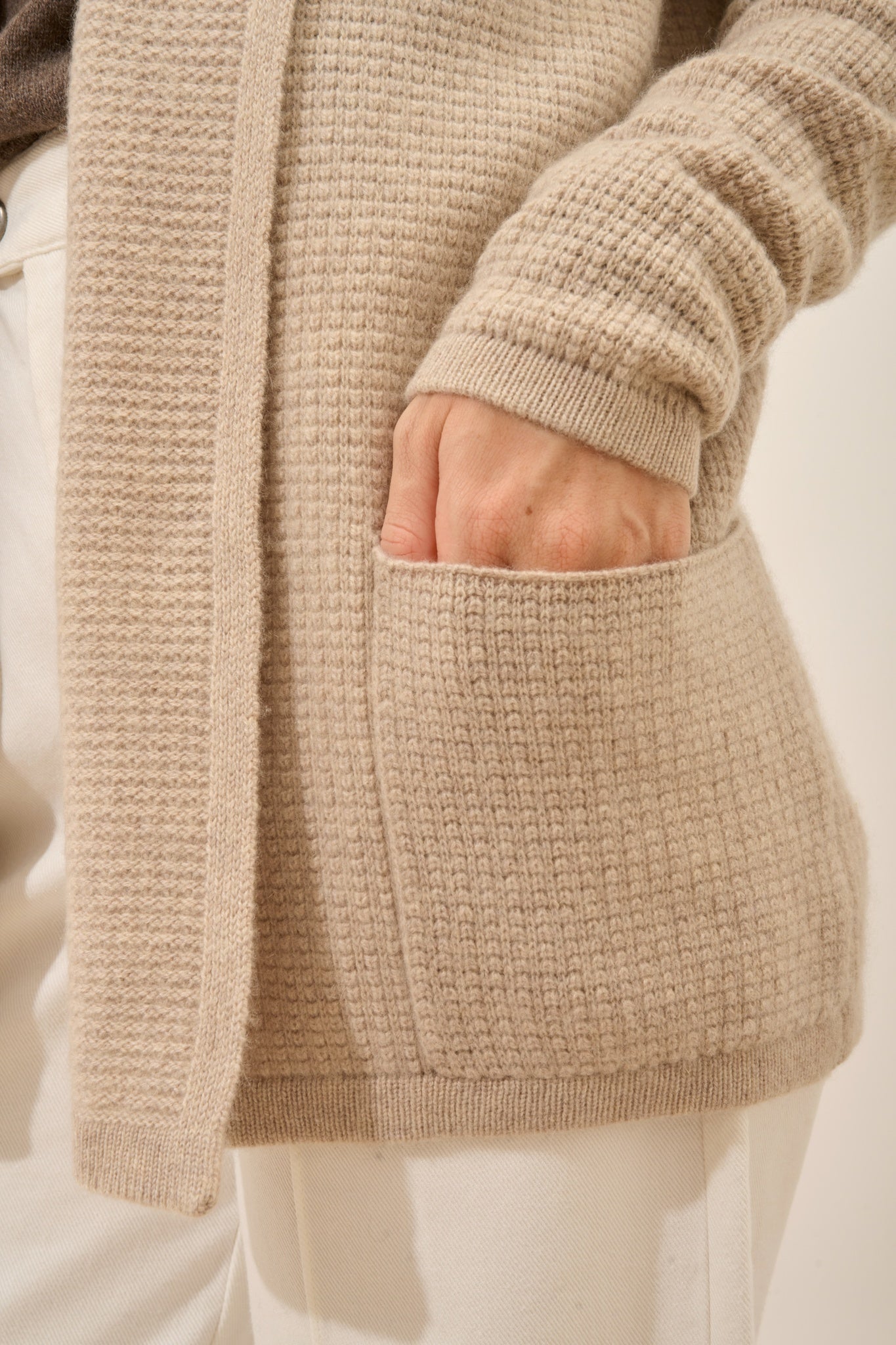 TARAPOTO veste col châle camel clair chiné