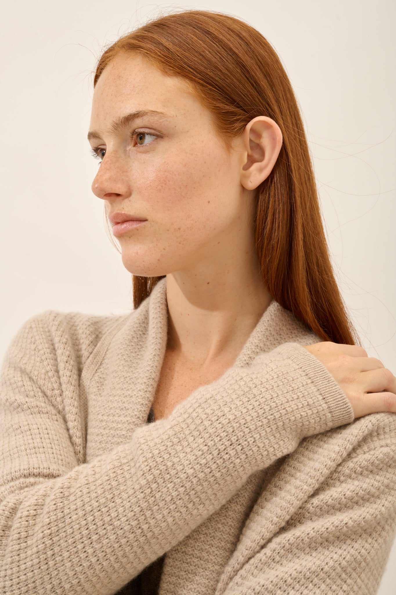 TARAPOTO veste col châle camel clair chiné