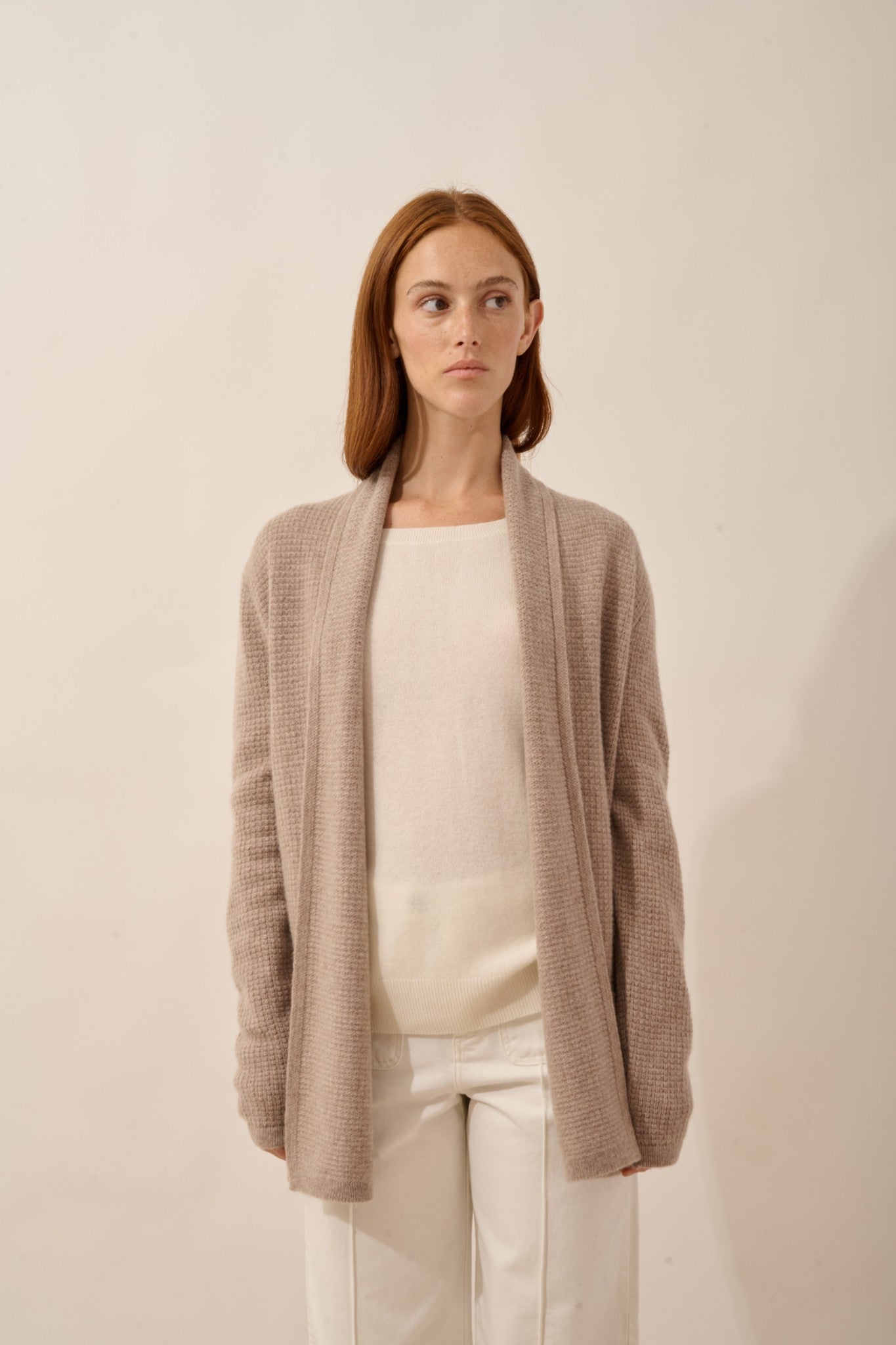 tarapoto veste col châle taupe clair chiné