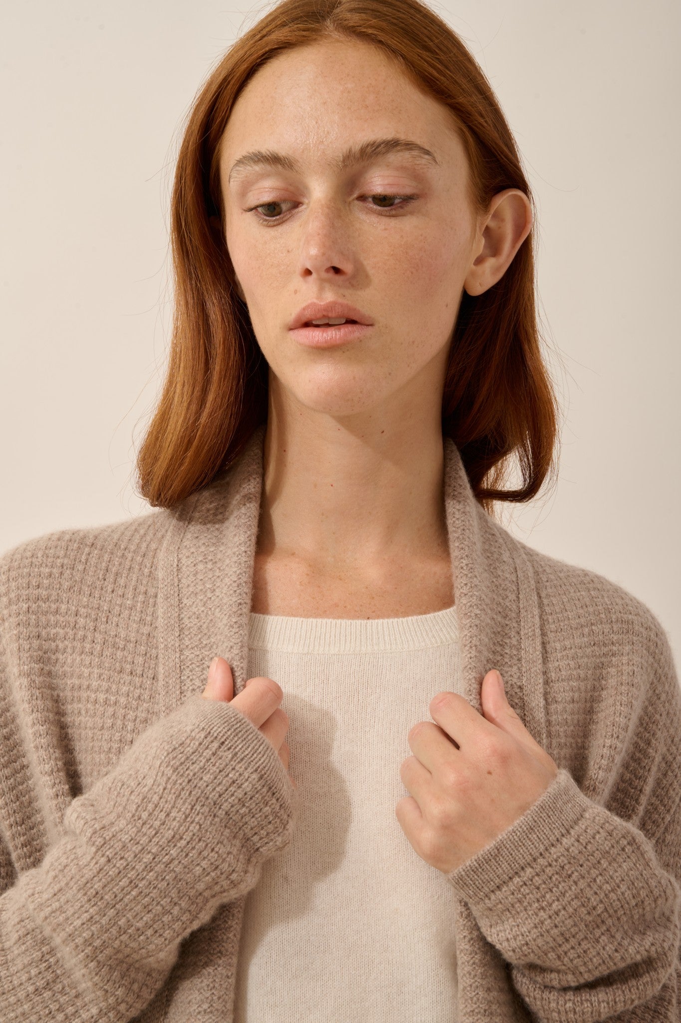 tarapoto veste col châle taupe clair chiné