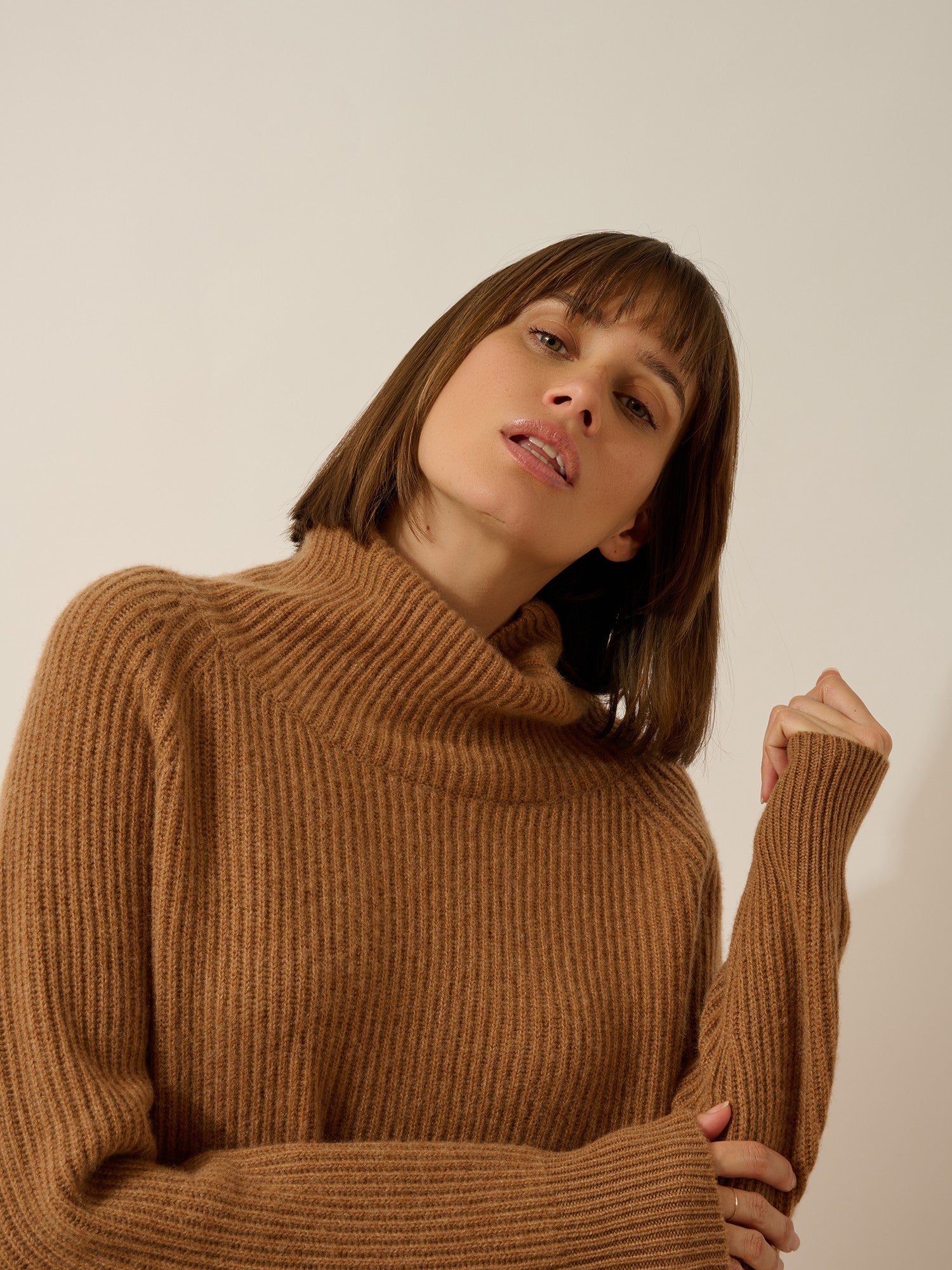 Taylor 4-ply hazelnut turtleneck sweater