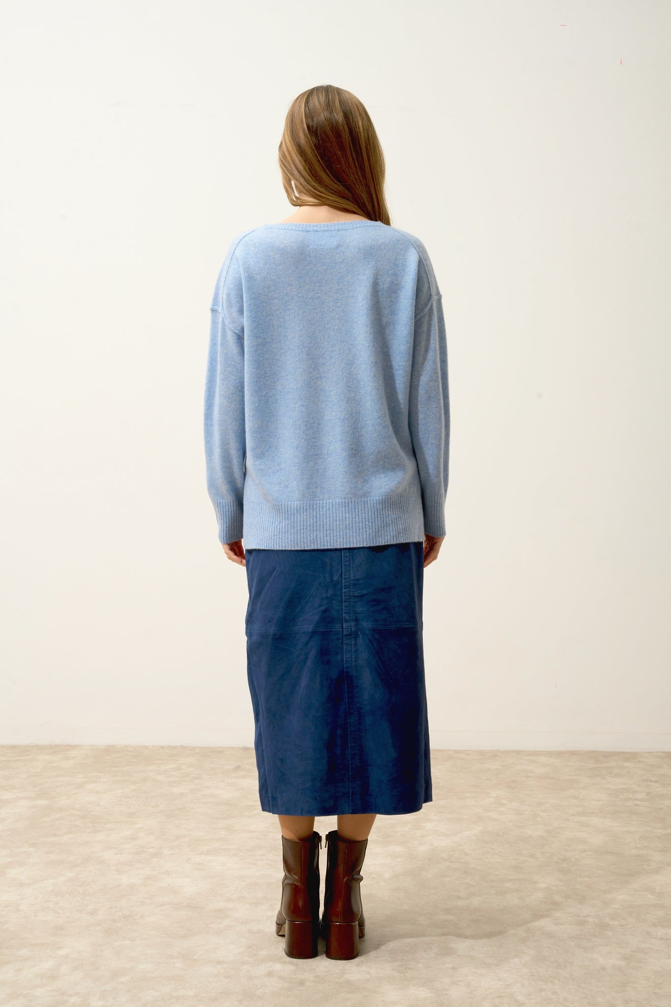 TESS pull col rond bleu ciel chiné