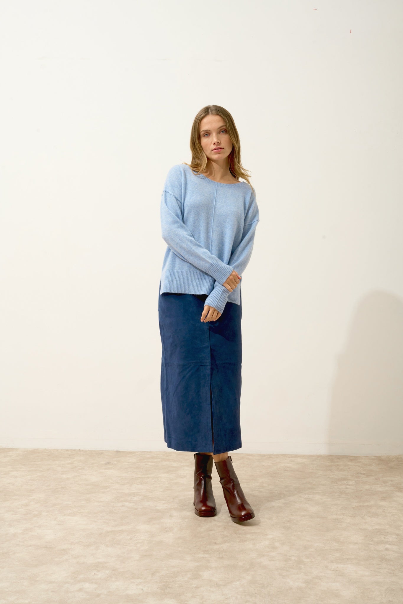 TESS pull col rond bleu ciel chiné