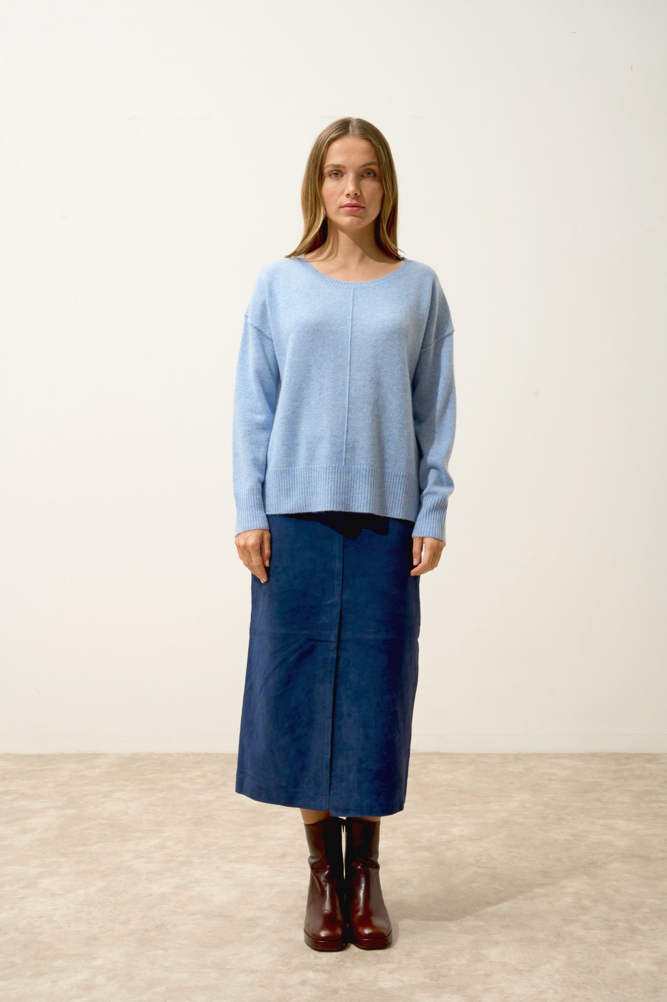 TESS pull col rond bleu ciel chiné