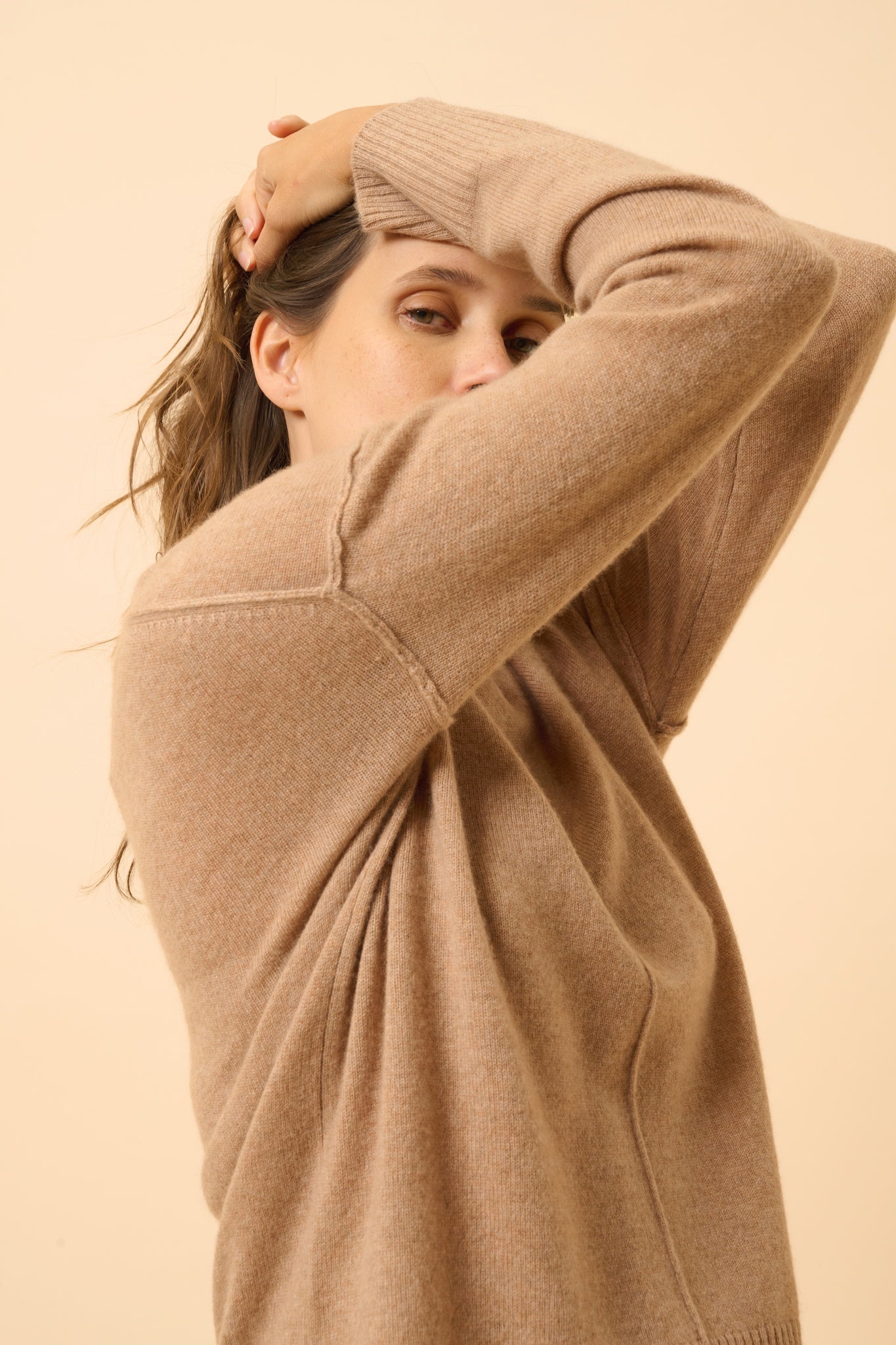 TESS pull col rond camel chiné