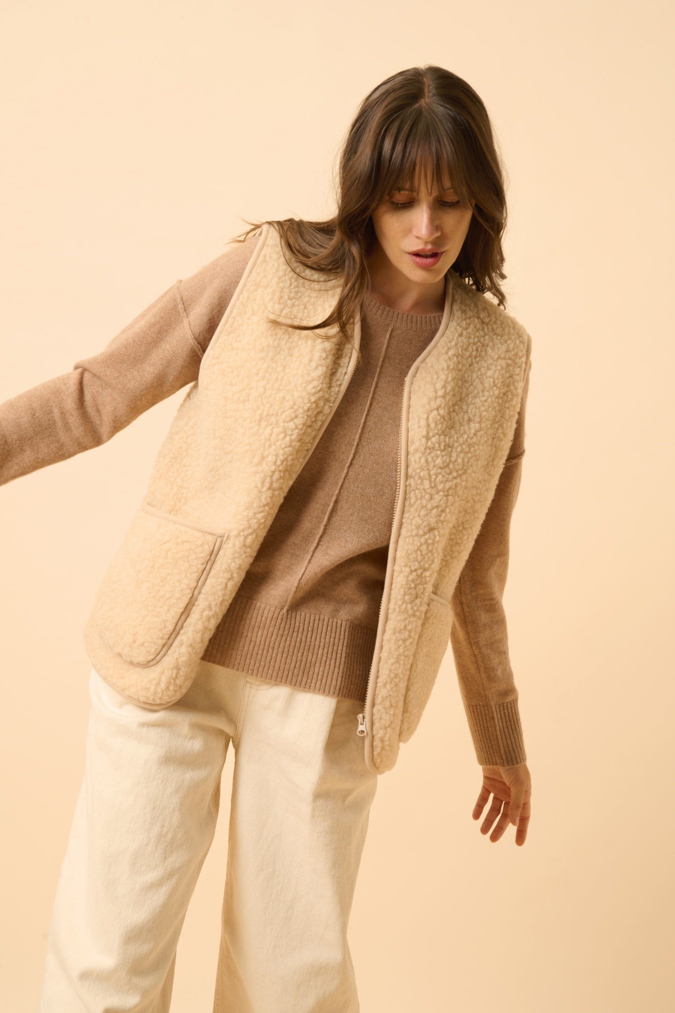 TESS pull col rond camel chiné