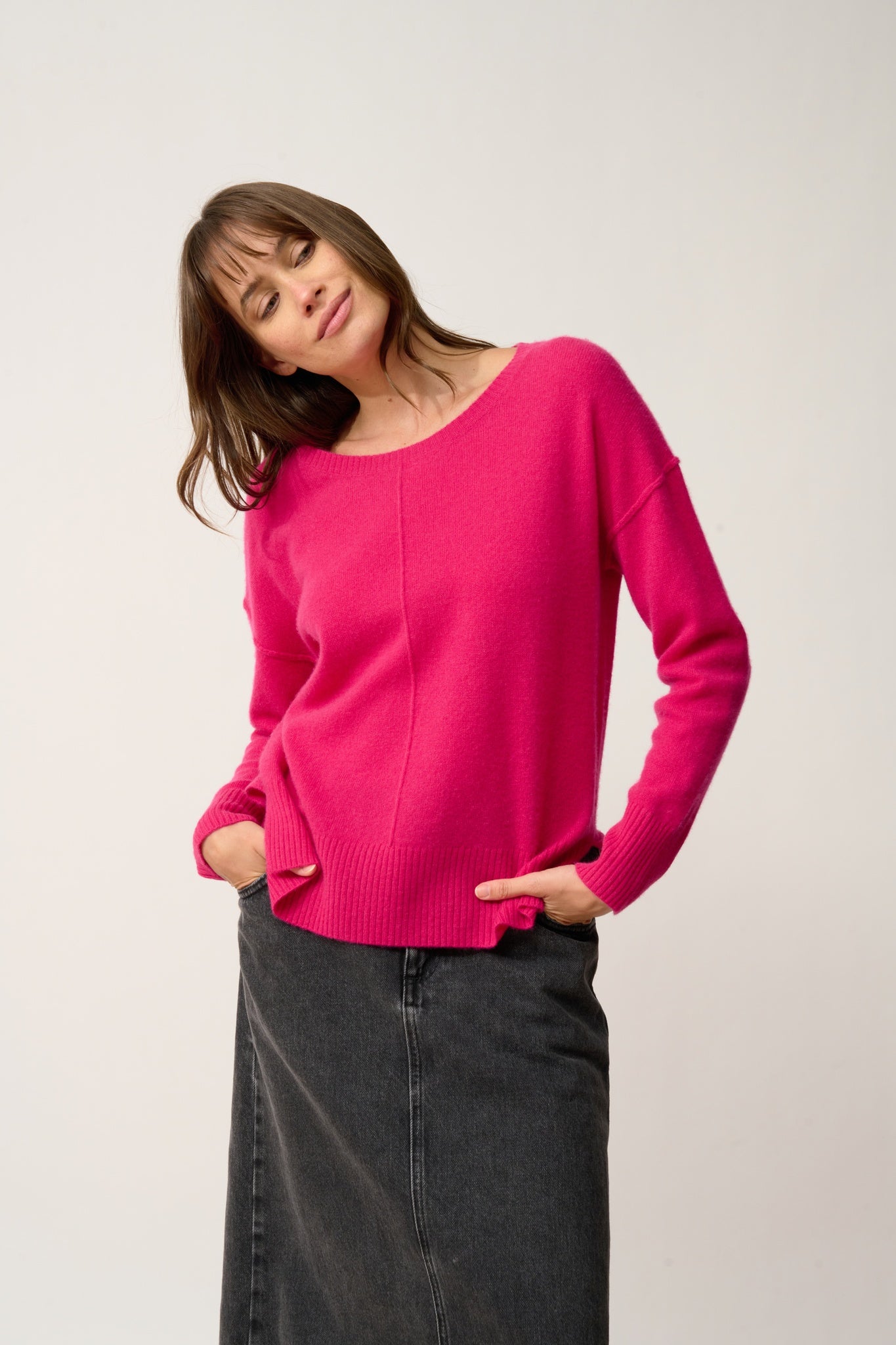 TESS pull col rond fuchsia