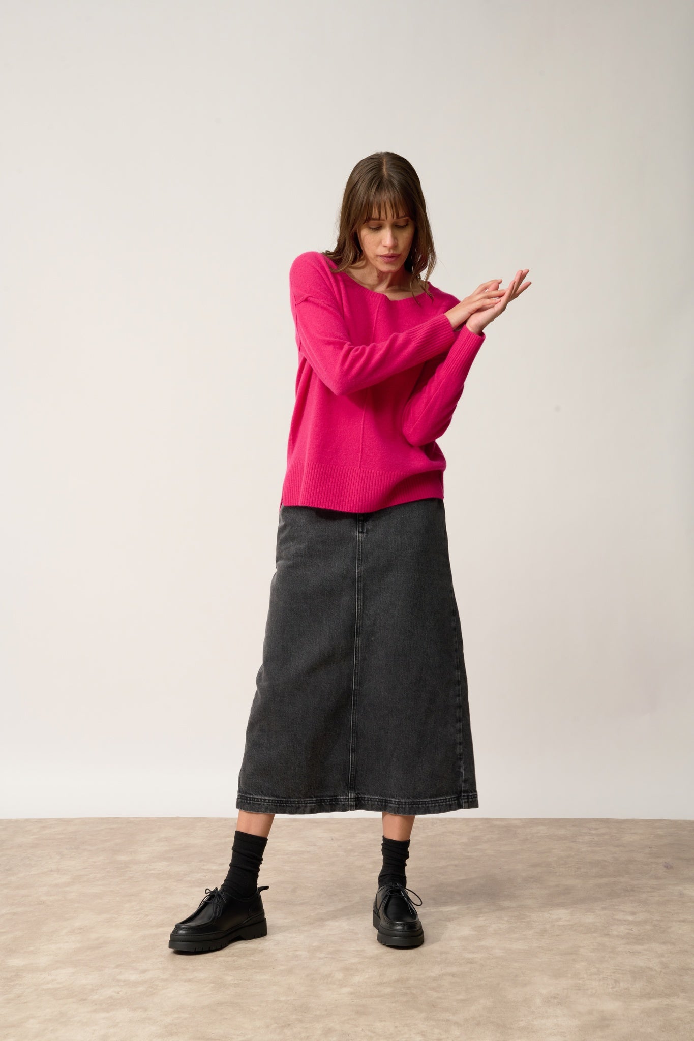 TESS pull col rond fuchsia