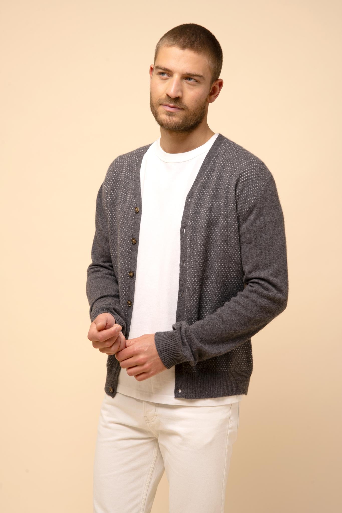 THEA cardigan col v anthracite chiné
