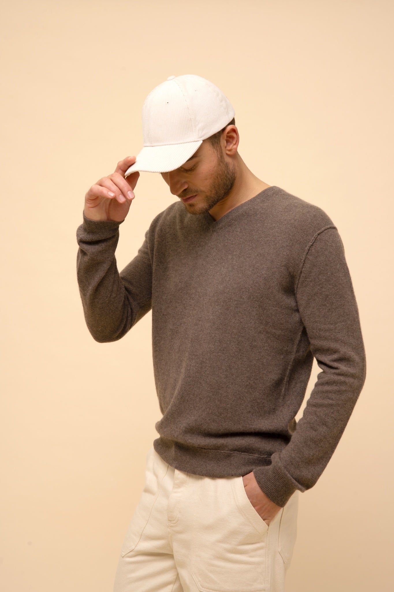 TOM pull col v taupe chiné