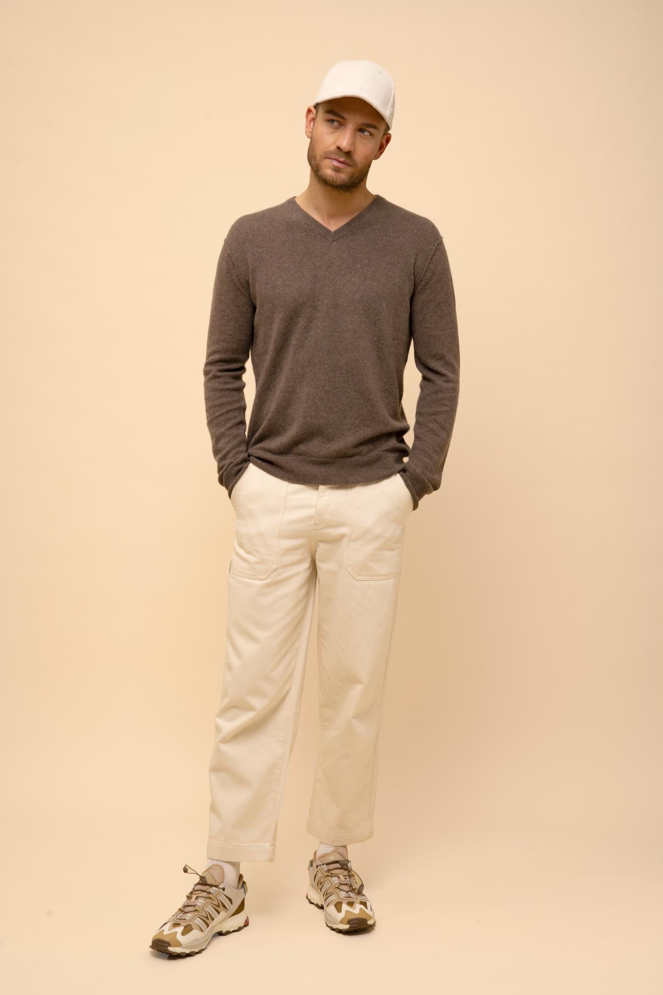 TOM pull col v taupe chiné