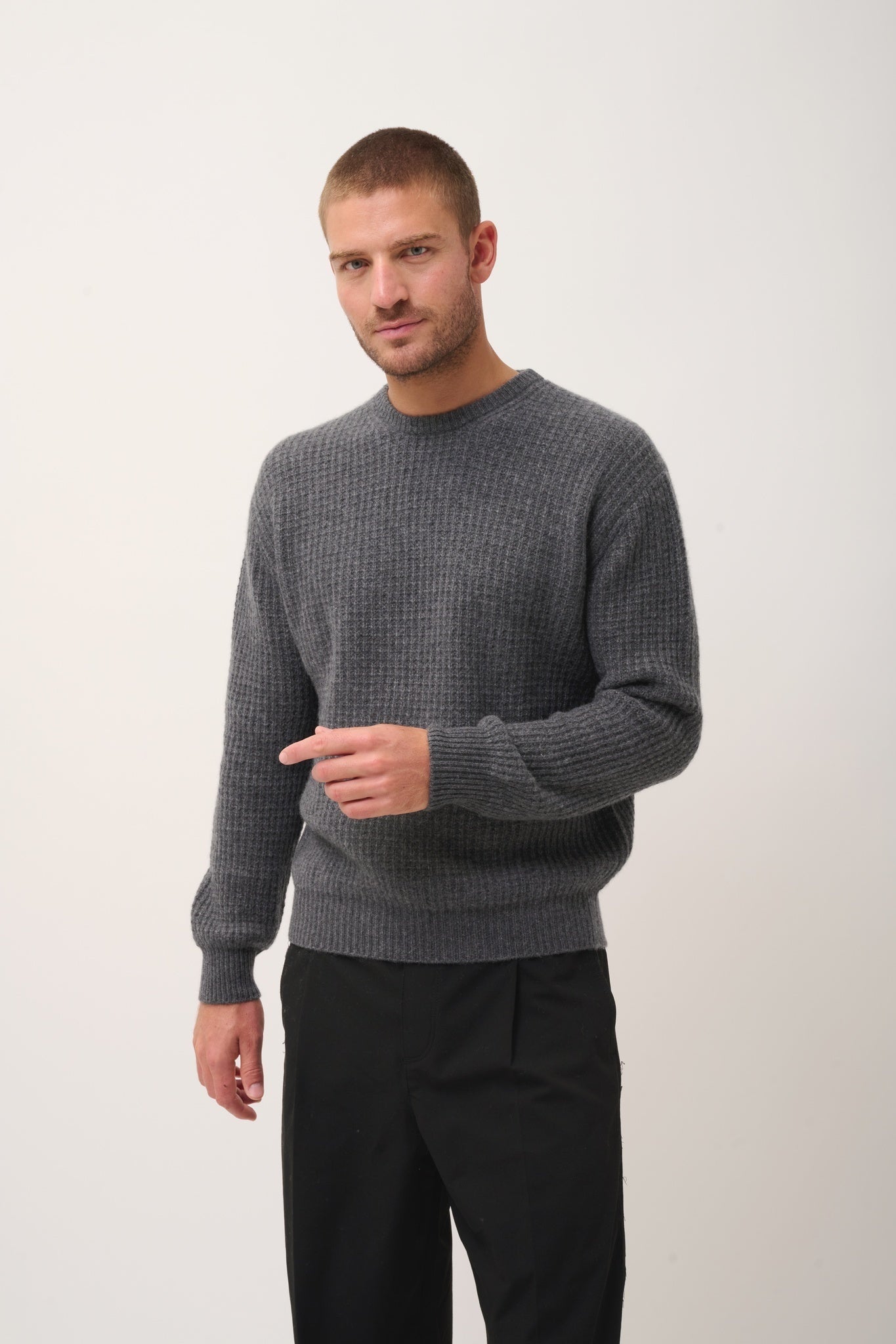 TORLEN round neck sweater, 6-ply, heathered anthracite