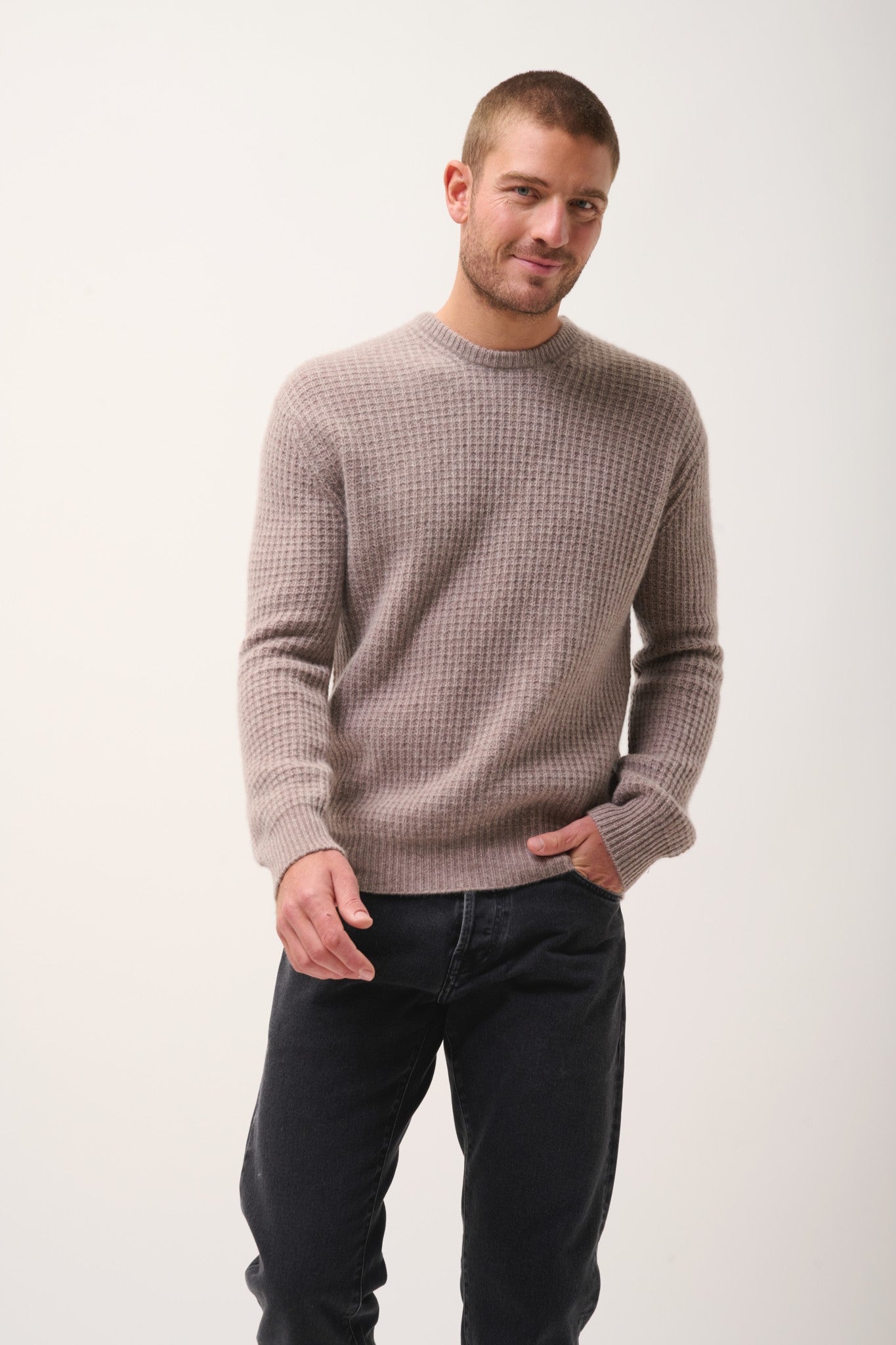 torlen pull col rond 6 fils caribou chiné 100% cachemire