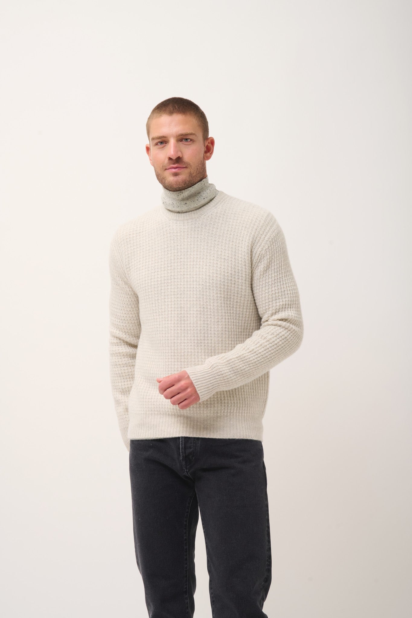 torlen pull col rond 6 fils gris perle chiné 100% cachemire