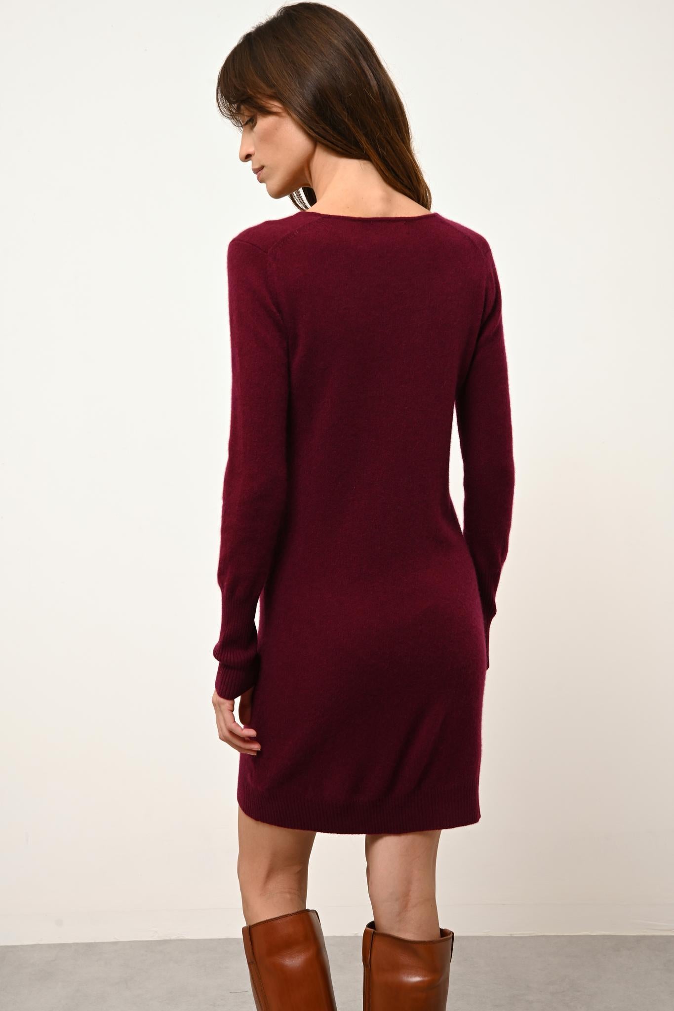 TRACY robe col v bordeaux