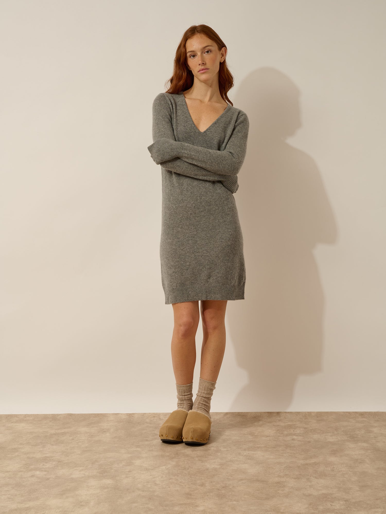 TRACY robe col v flanelle chiné