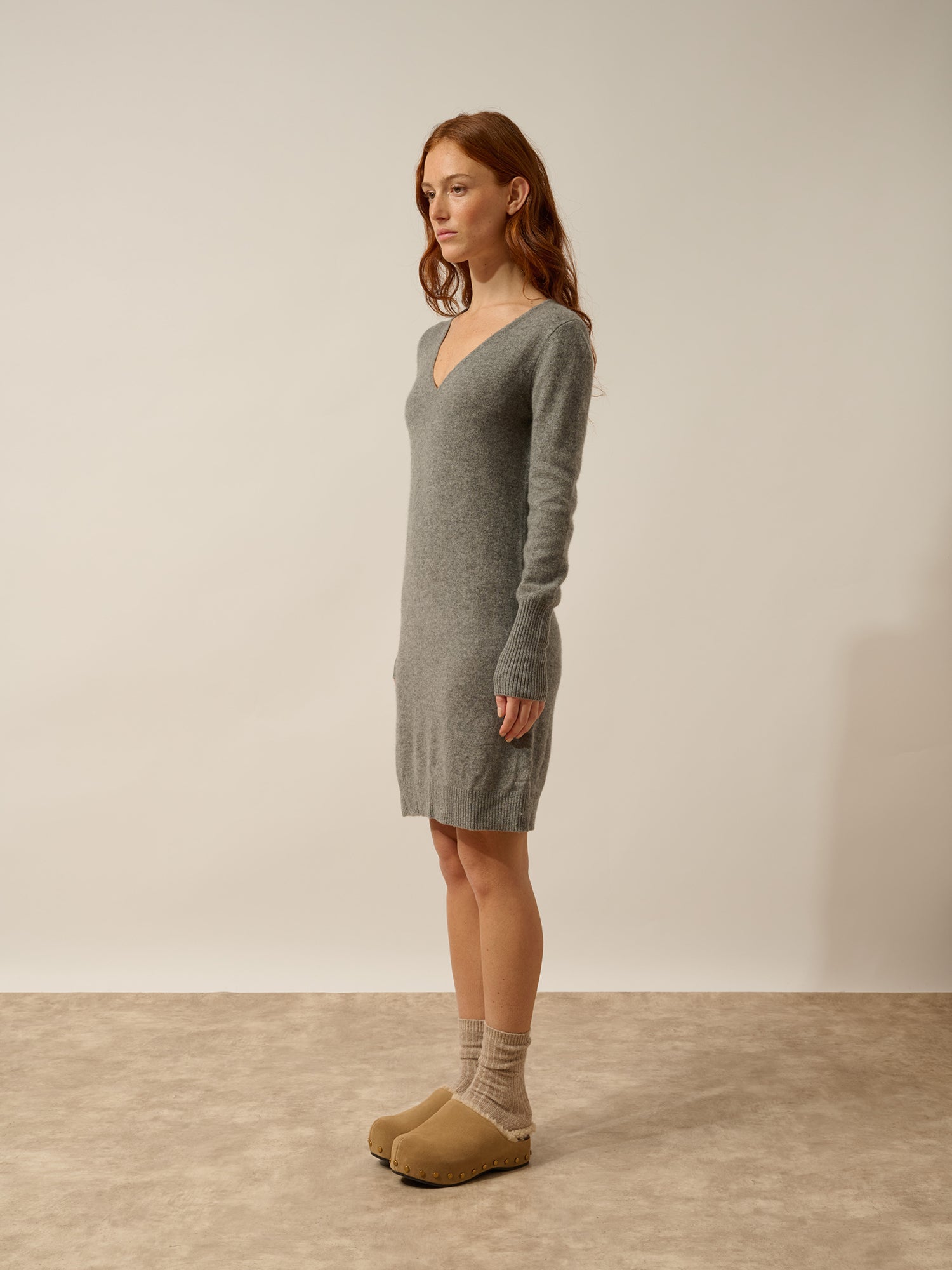 TRACY robe col v flanelle chiné