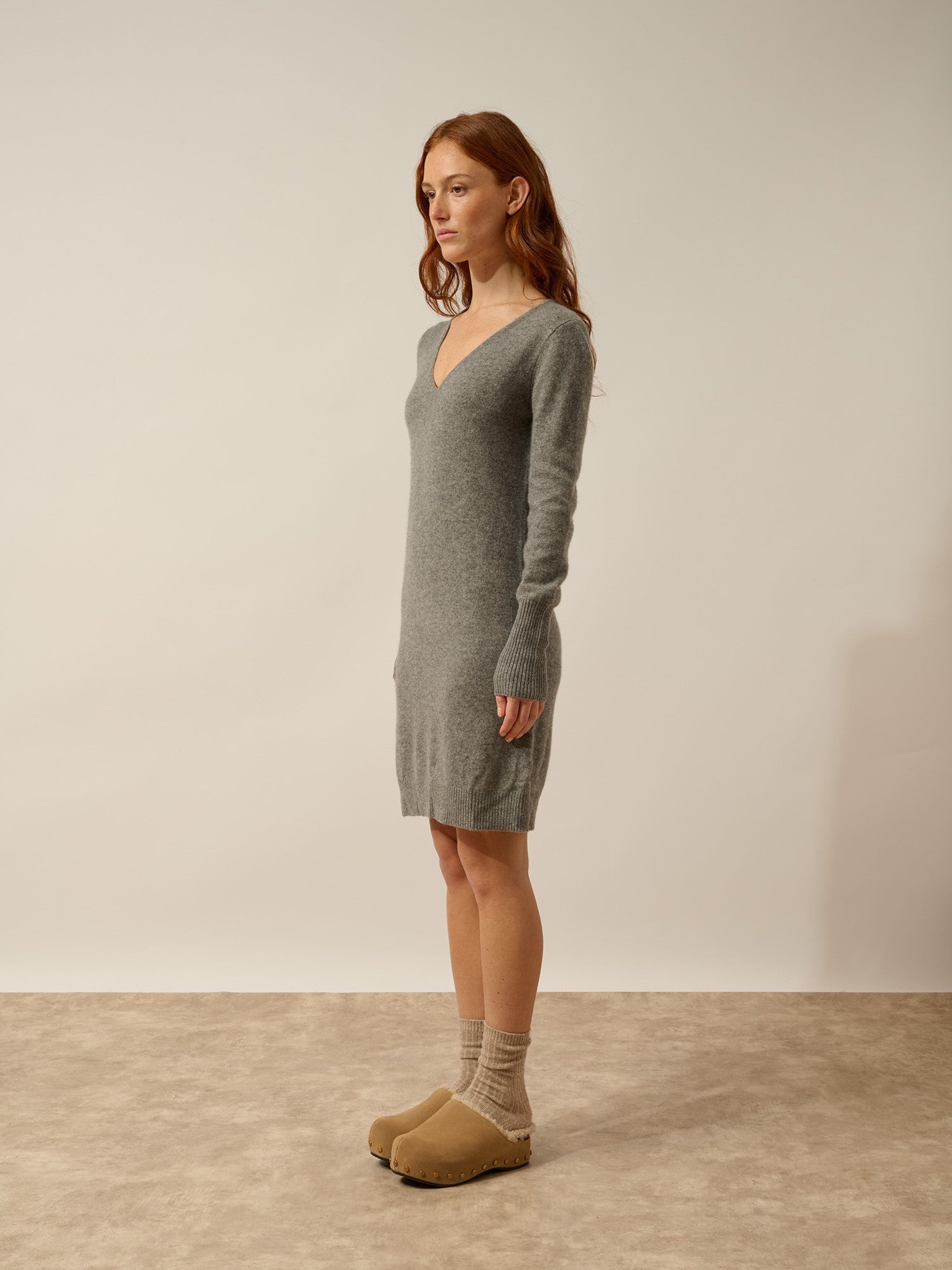 tracy robe col v flanelle chiné