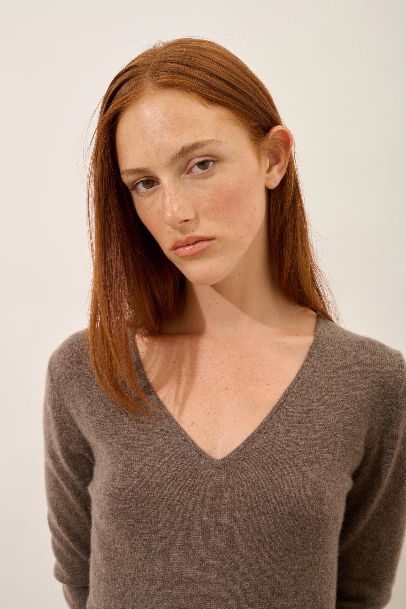 TRACY robe col v taupe chiné