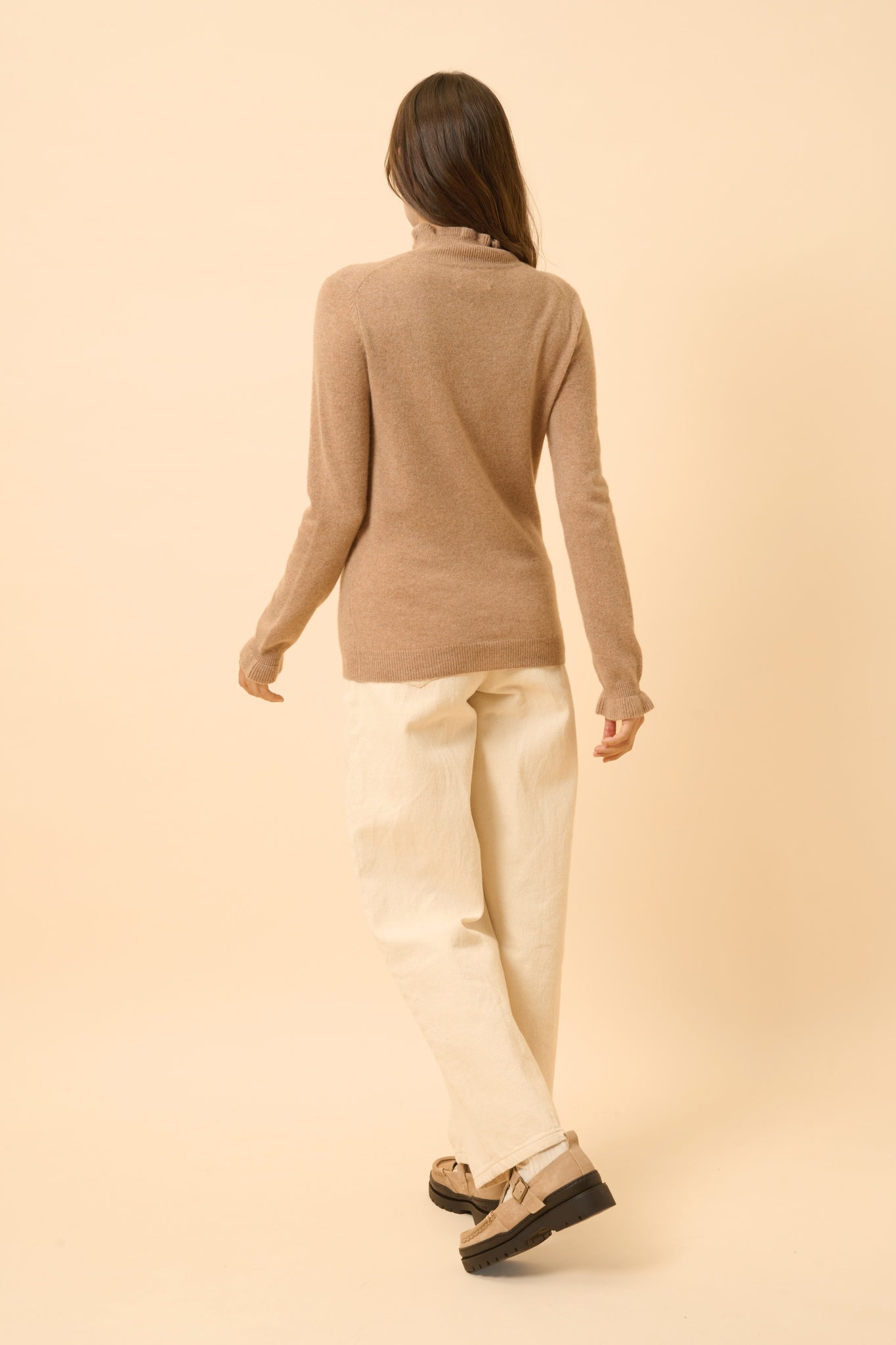 TRILA pull col montant camel chiné