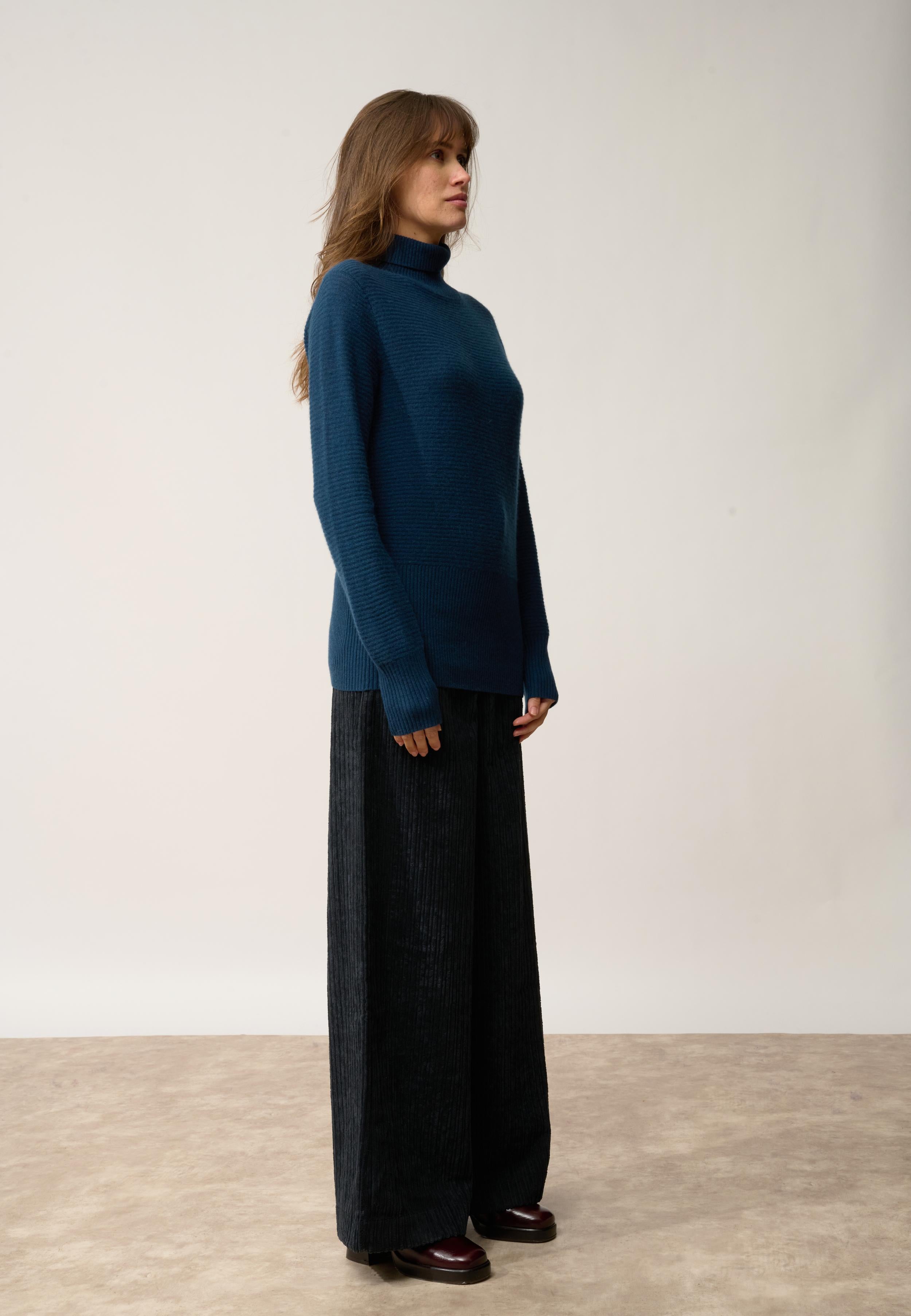 UDNY pull col roulé bleu pétrole