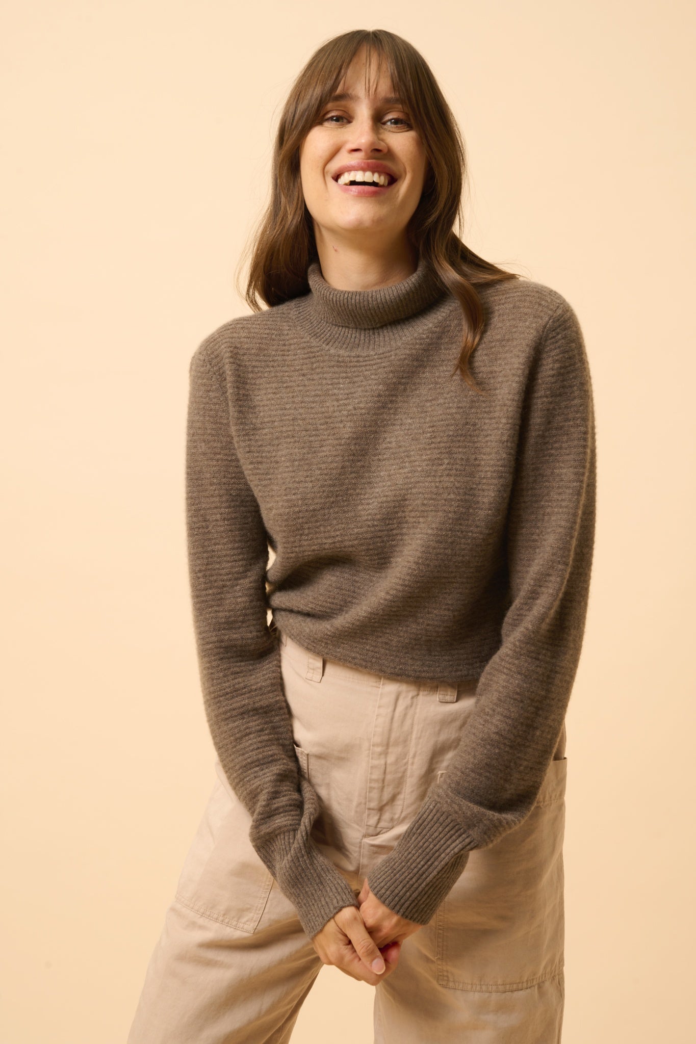 UDNY taupe mottled turtleneck sweater