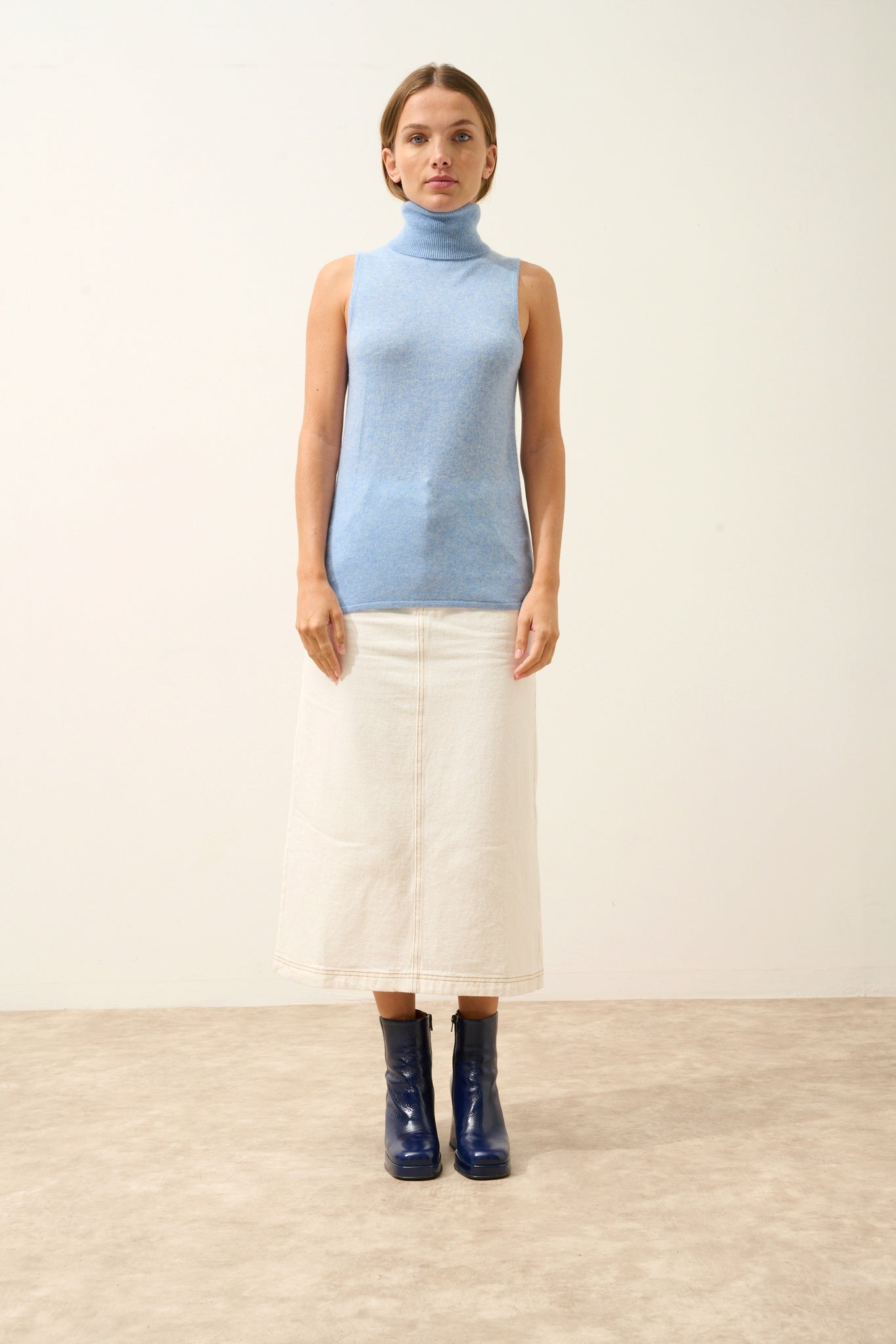 VIOLET pull col roulé bleu ciel chiné