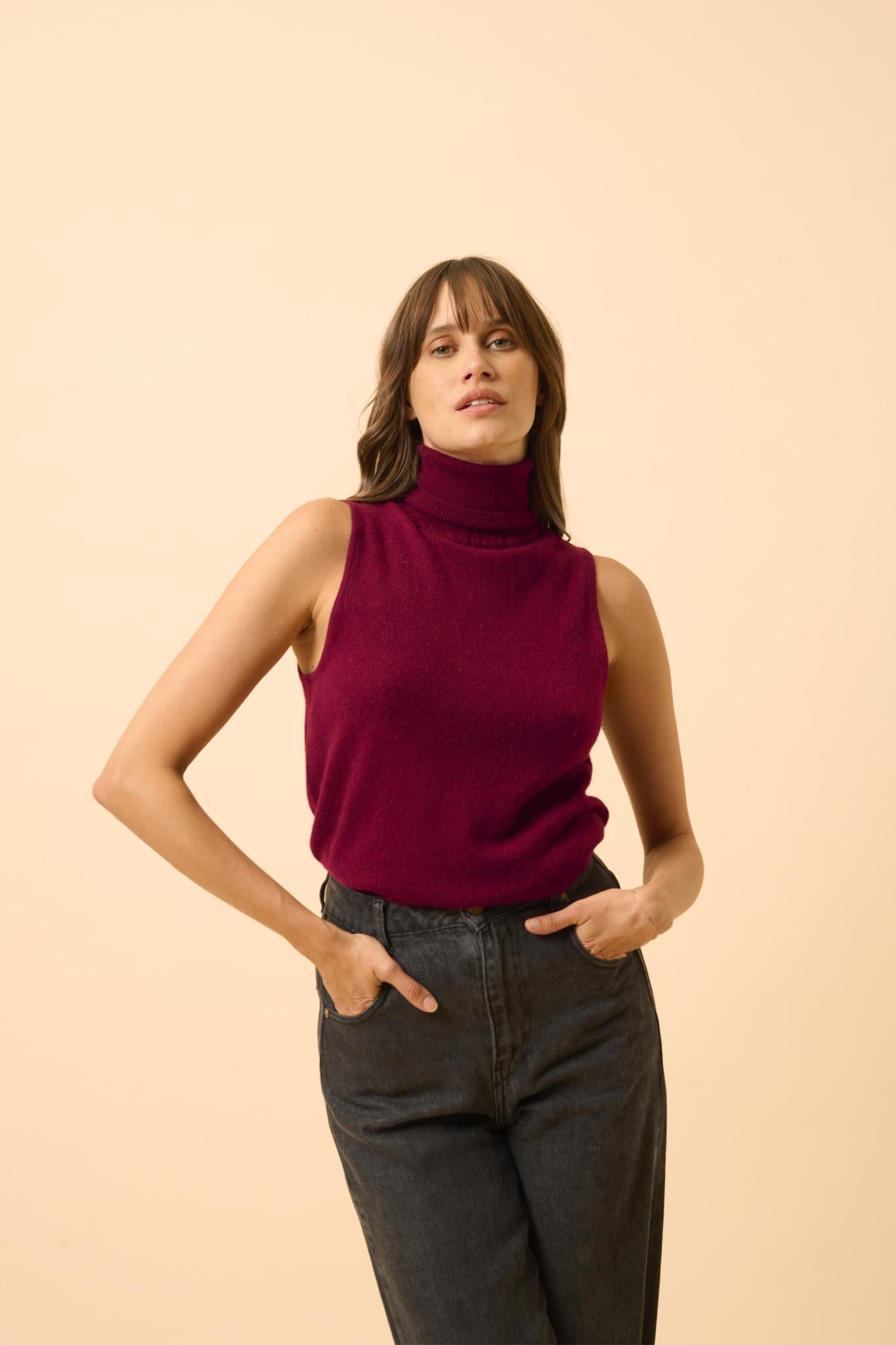 VIOLET burgundy turtleneck sweater