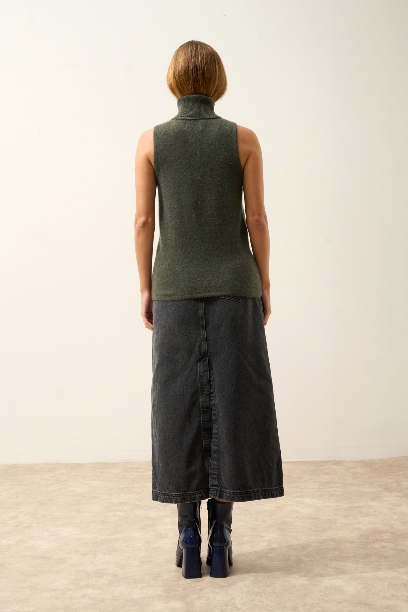 VIOLET pull col roulé kaki chiné