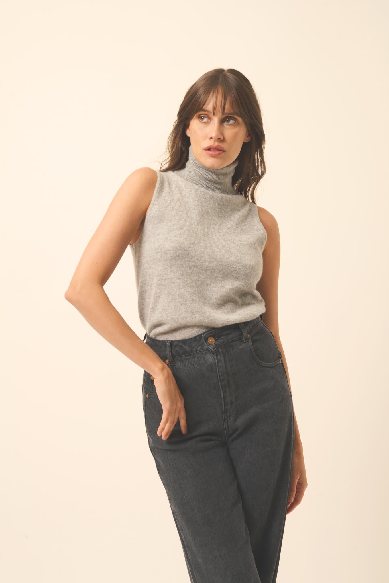 VIOLET pull col roulé nuage chiné