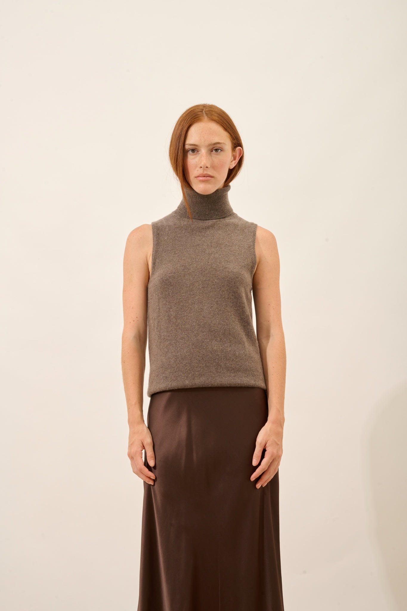 VIOLET taupe mottled turtleneck sweater