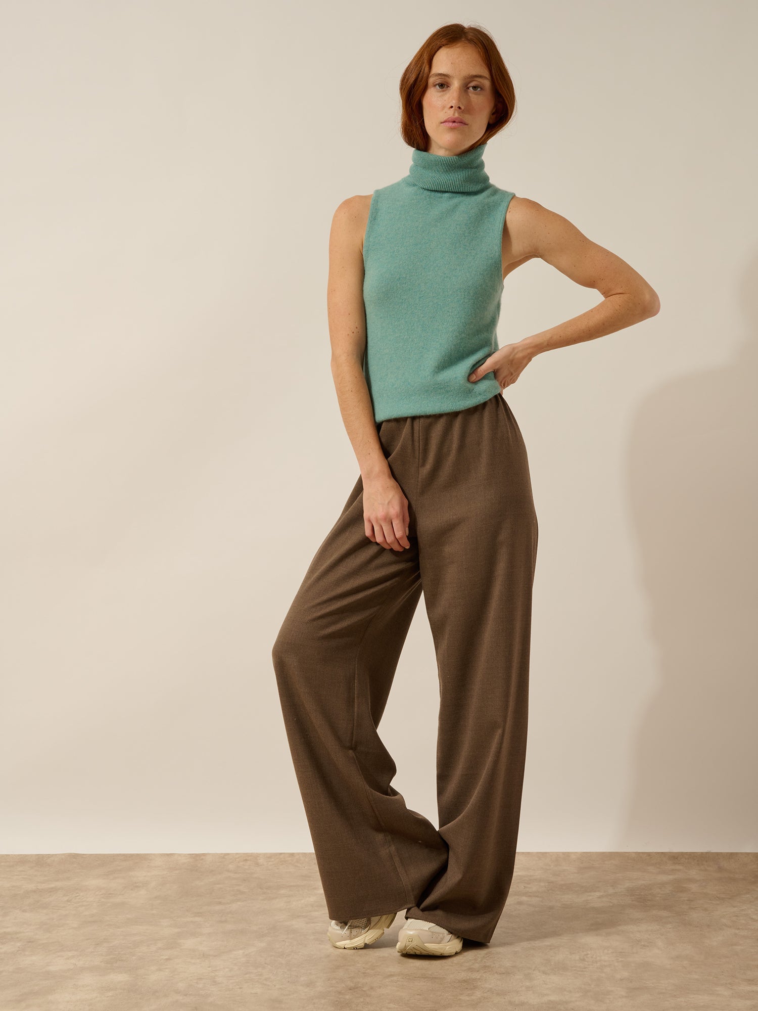 VIOLET mottled green turtle-neck top