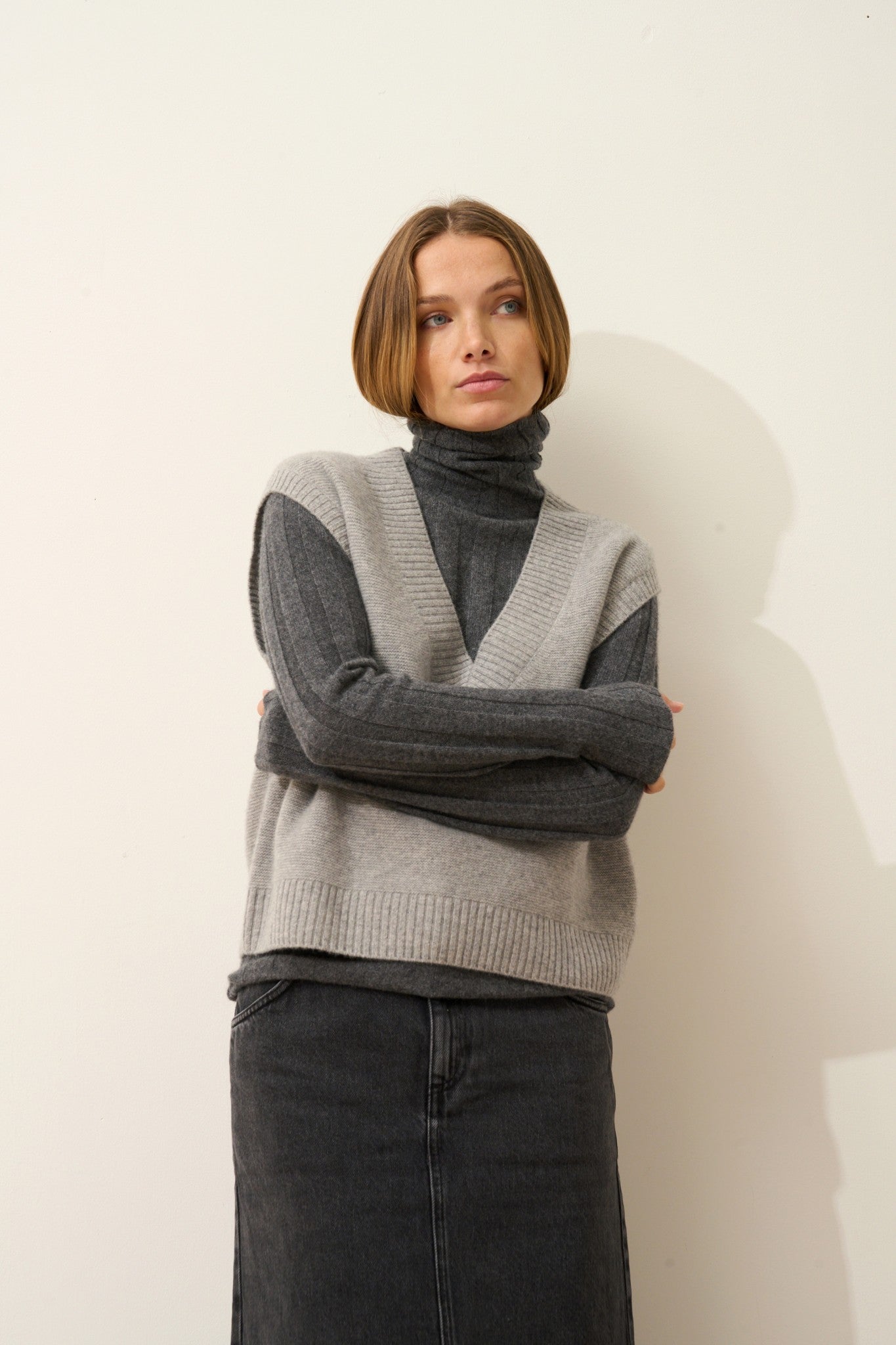 viviana pull col v sans manches 4 fils nuage chiné 100% cachemire