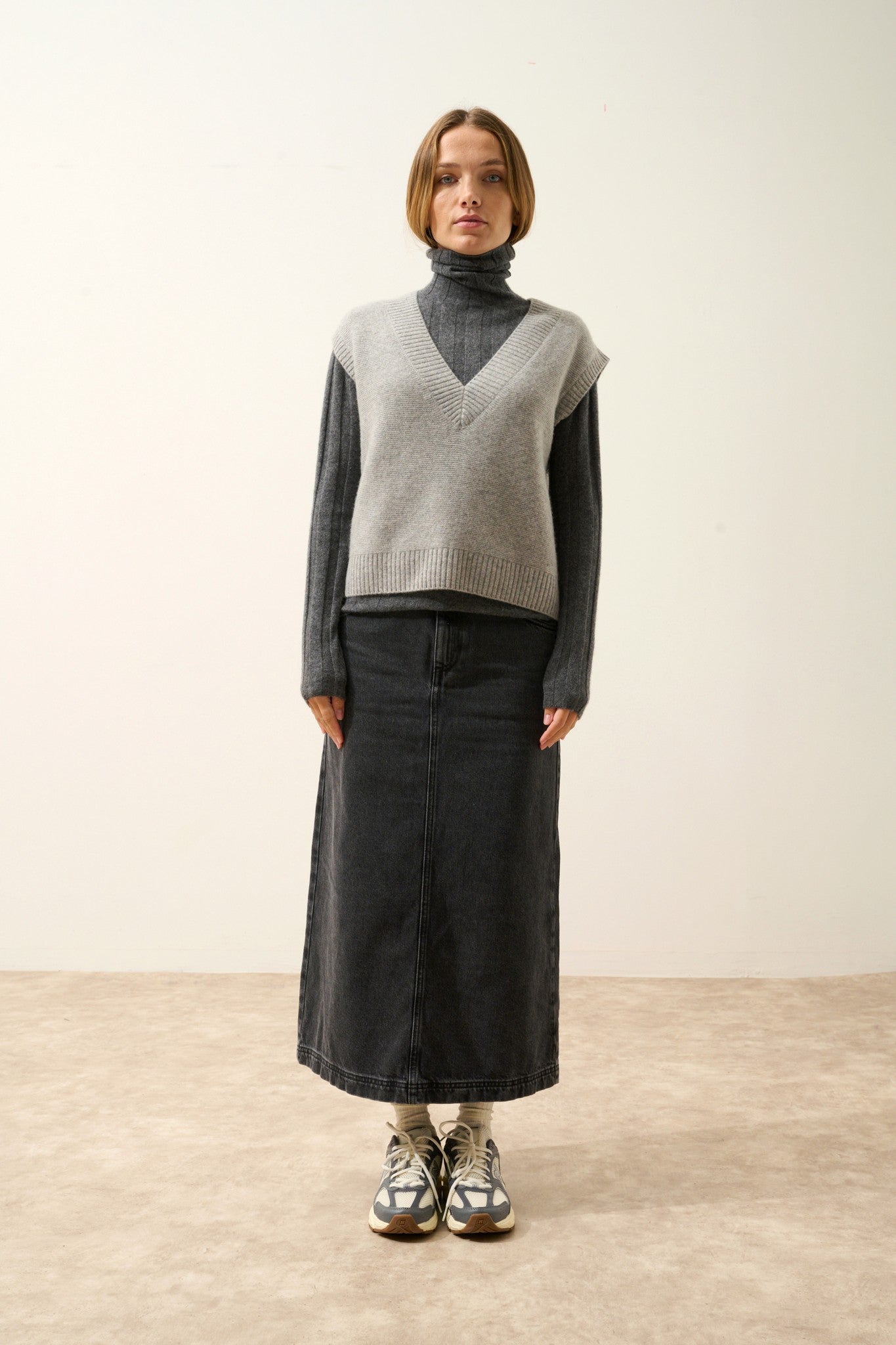 viviana pull col v sans manches 4 fils nuage chiné 100% cachemire