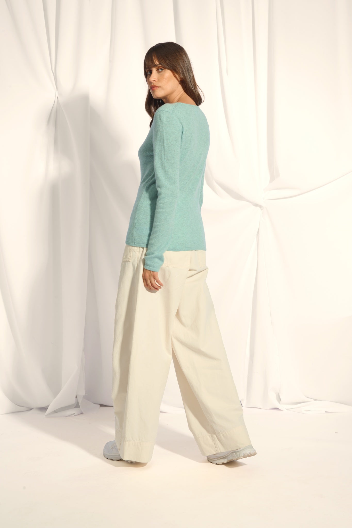 VIVIAN pull col rond aqua chiné