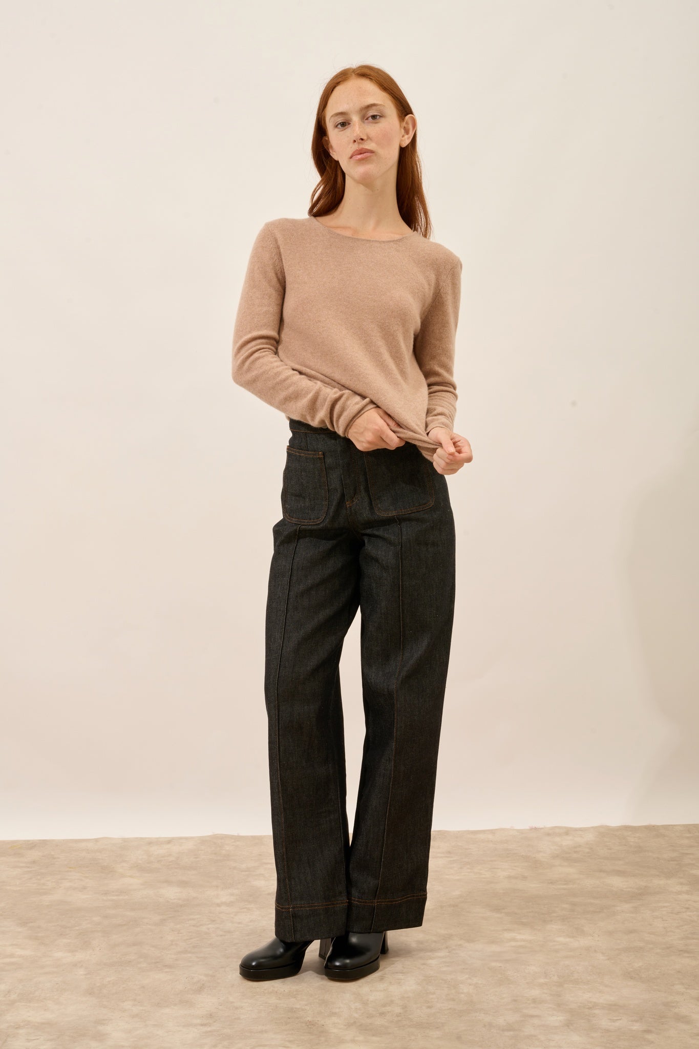 VIVIAN pull col rond camel chiné