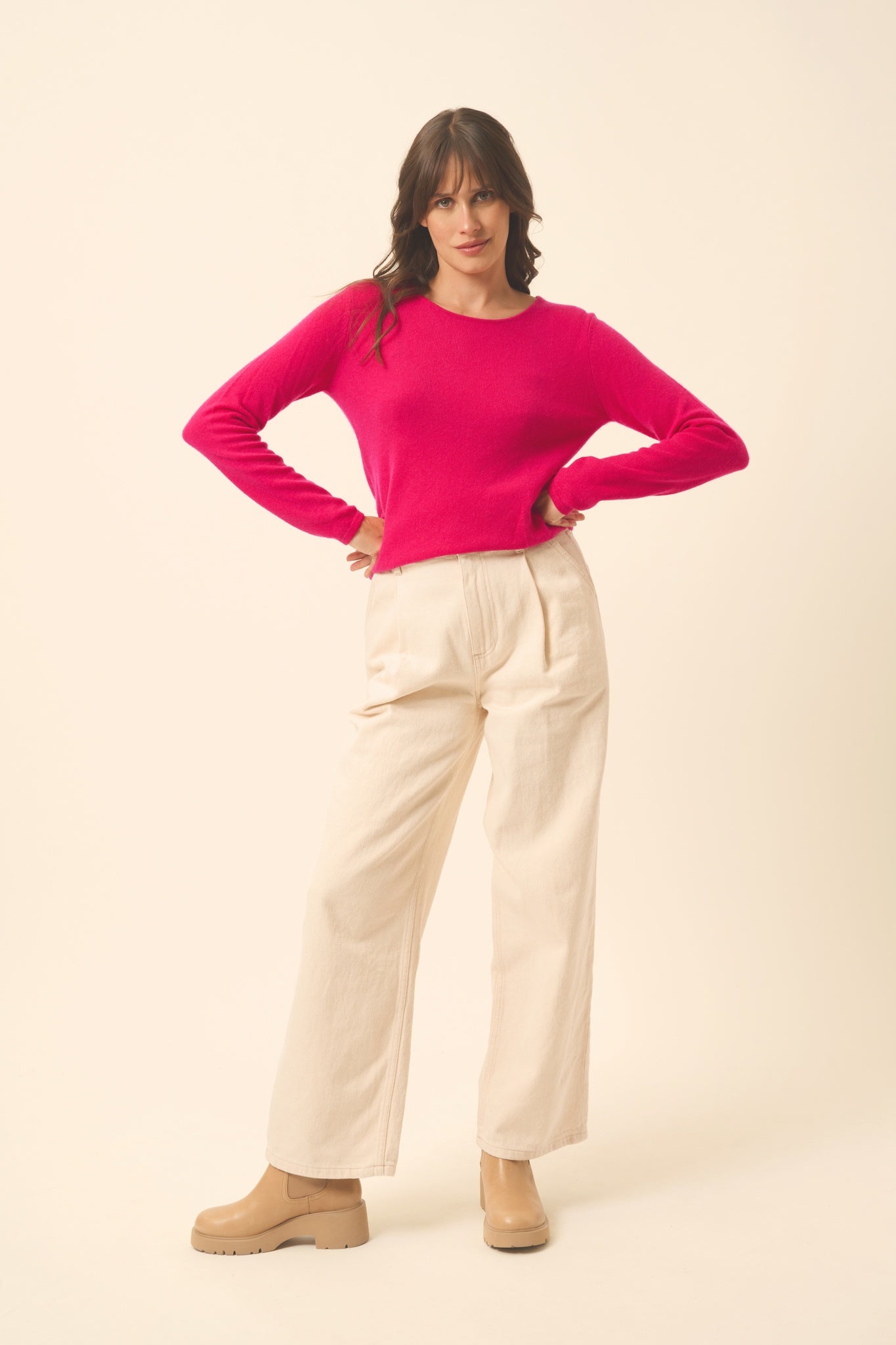 VIVIAN pull col rond fuchsia