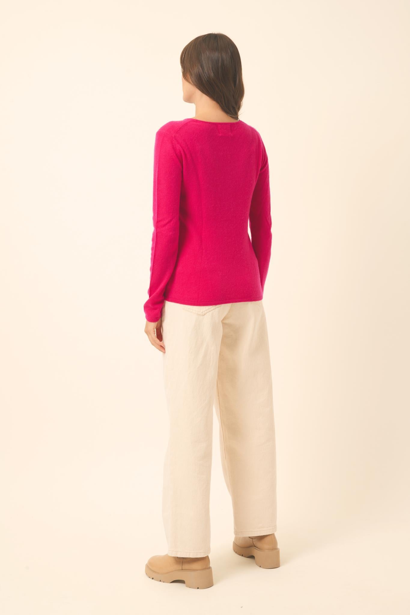 VIVIAN pull col rond fuchsia