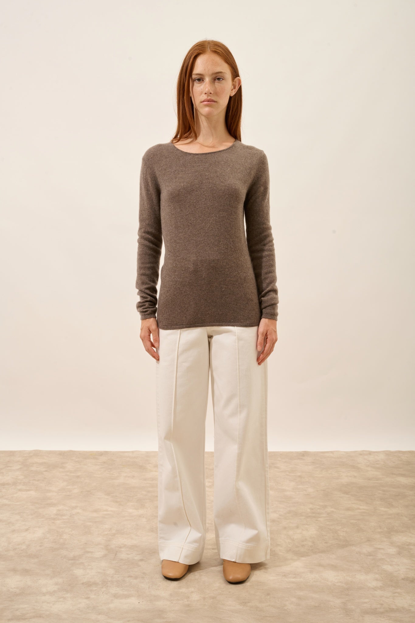 VIVIAN pull col rond taupe chiné