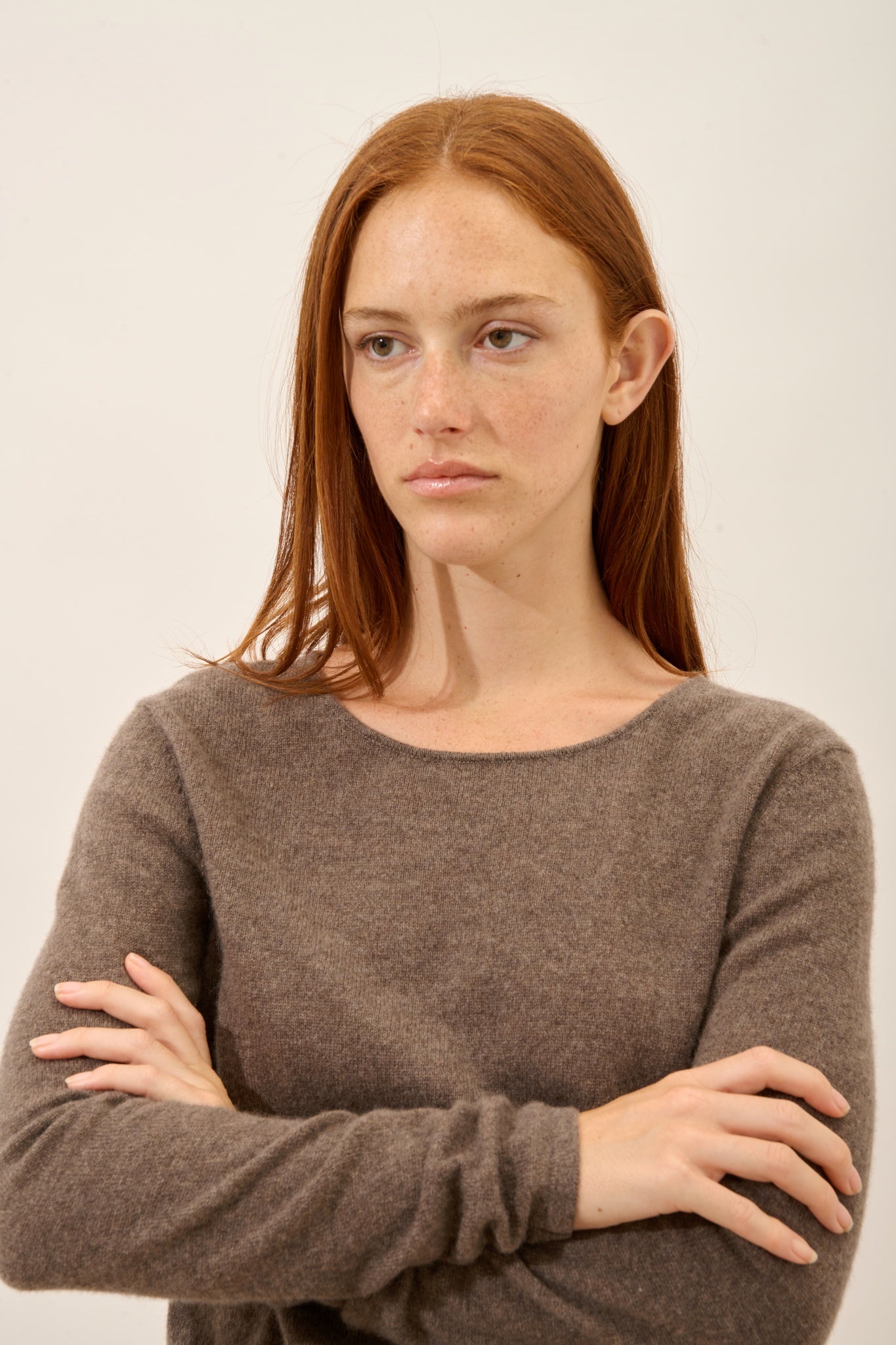 VIVIAN taupe mottled round-neck sweater