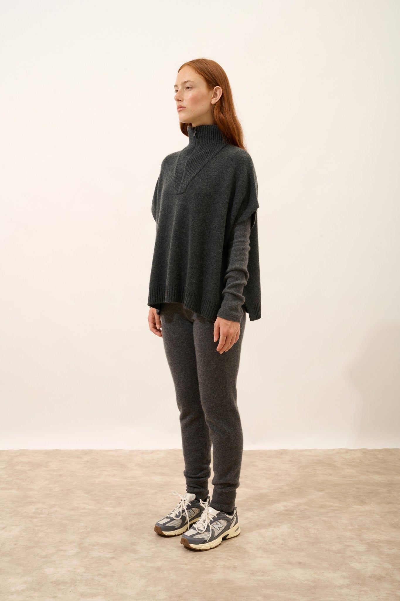 vivienne poncho col camionneur 4 fils carbone chiné 100% cachemire