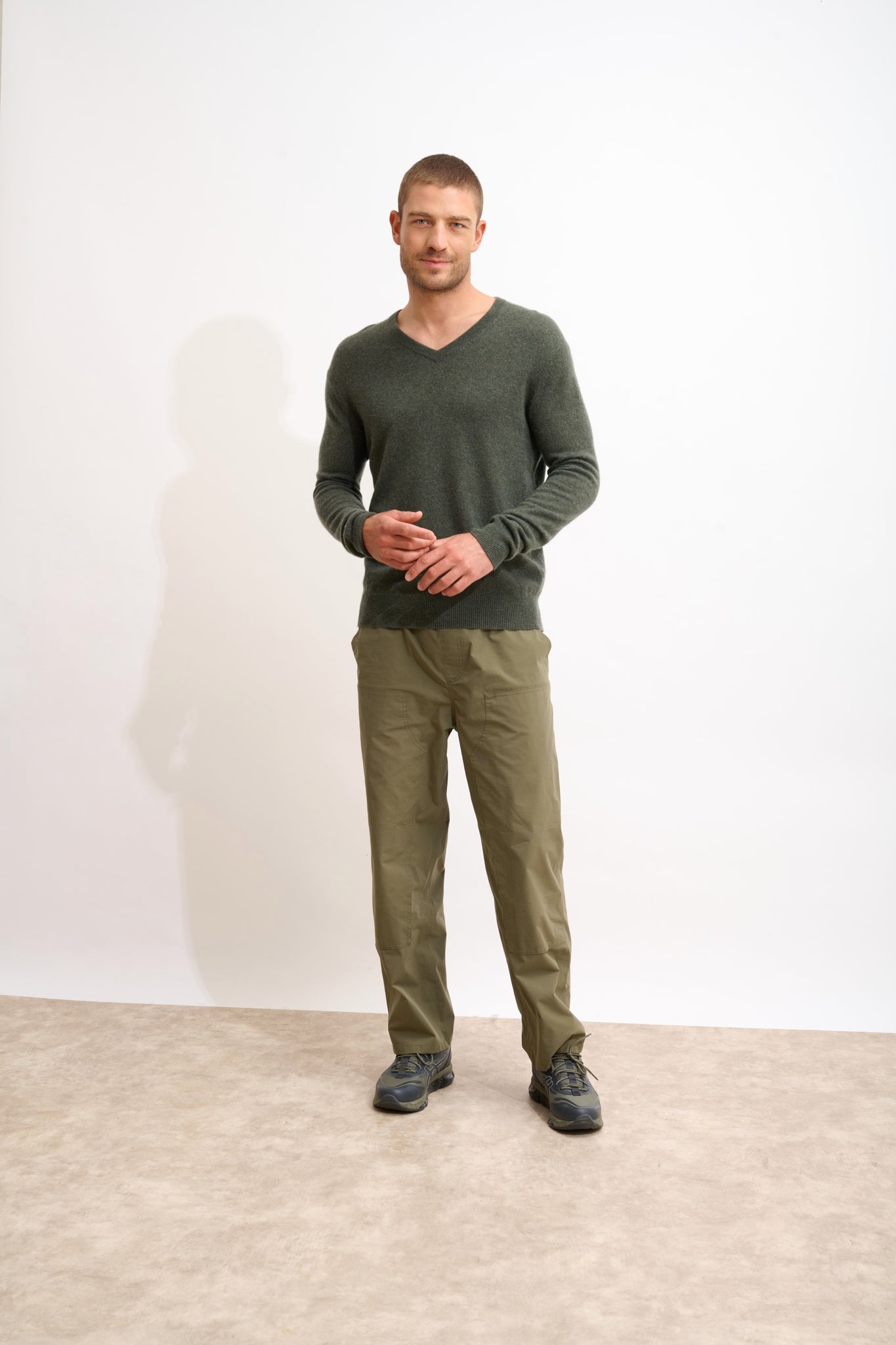 WALT pull col v kaki chiné