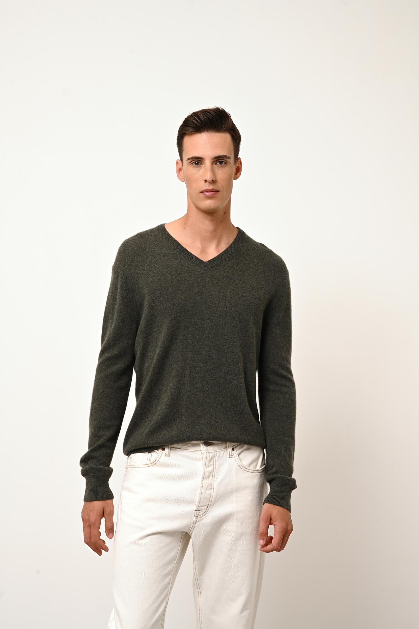WALT khaki mottled v-neck sweater