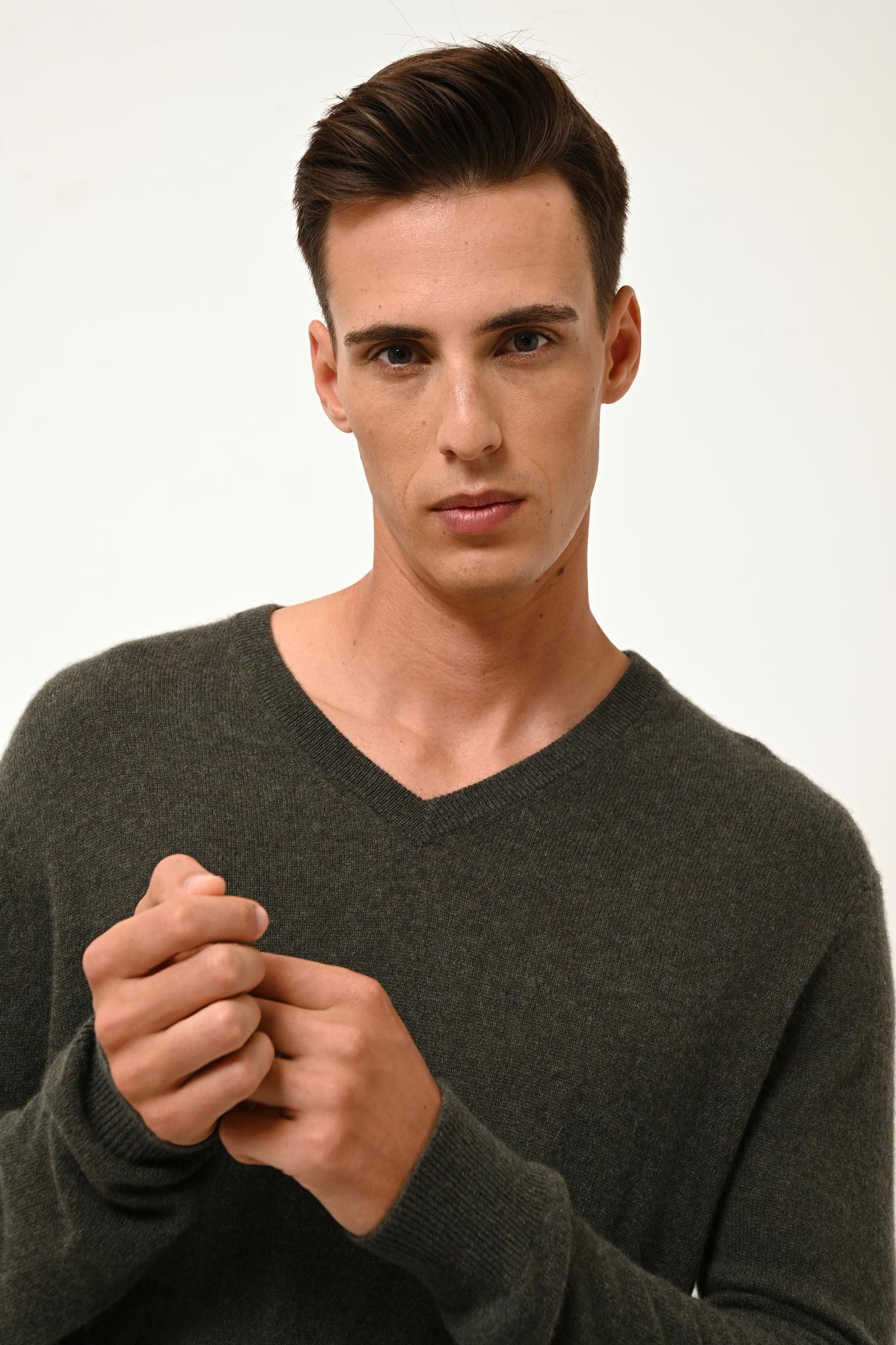 WALT khaki mottled v-neck sweater