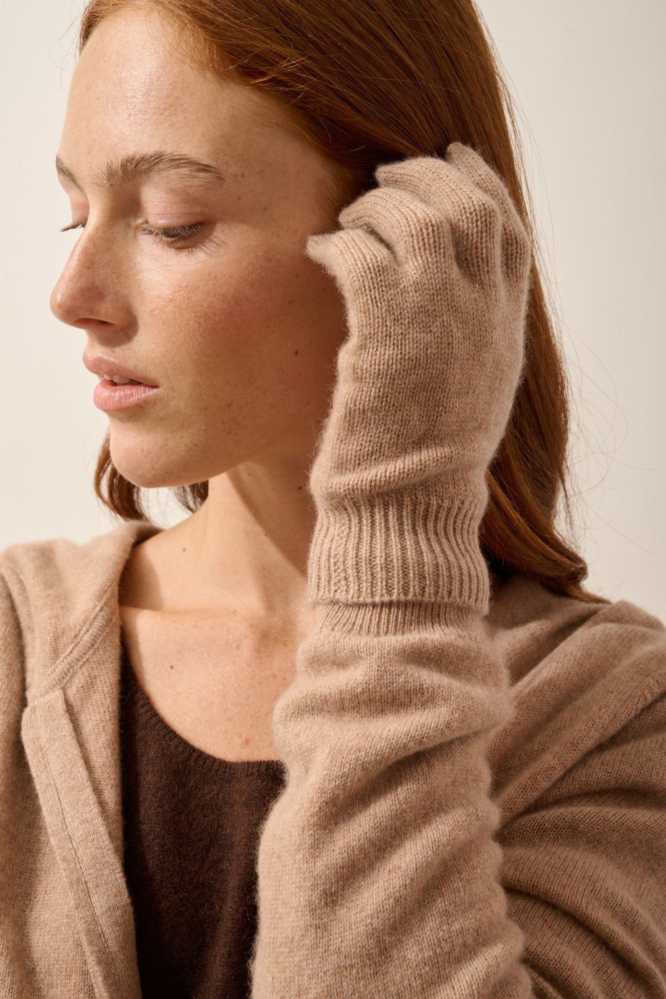 yann gants 4 fils taupe chiné 100% cachemire