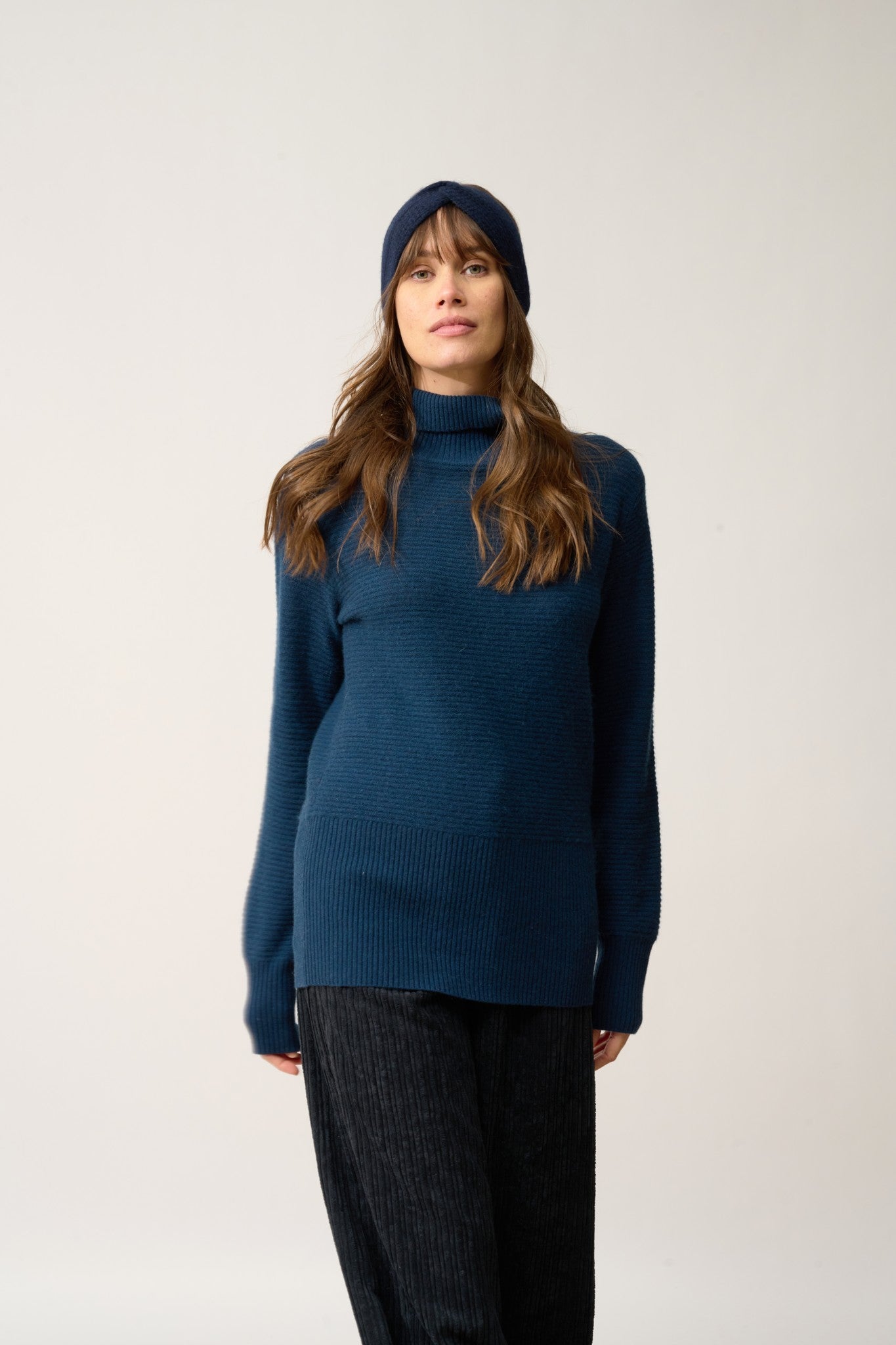 ylfa bandeau 8 fils navy 100% cachemire