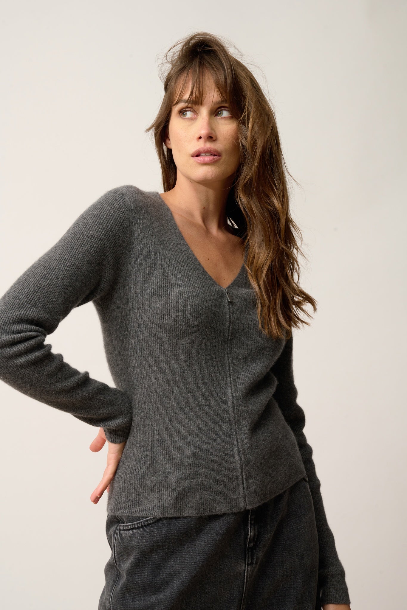 ZION v-neck cardigan anthracite mottled