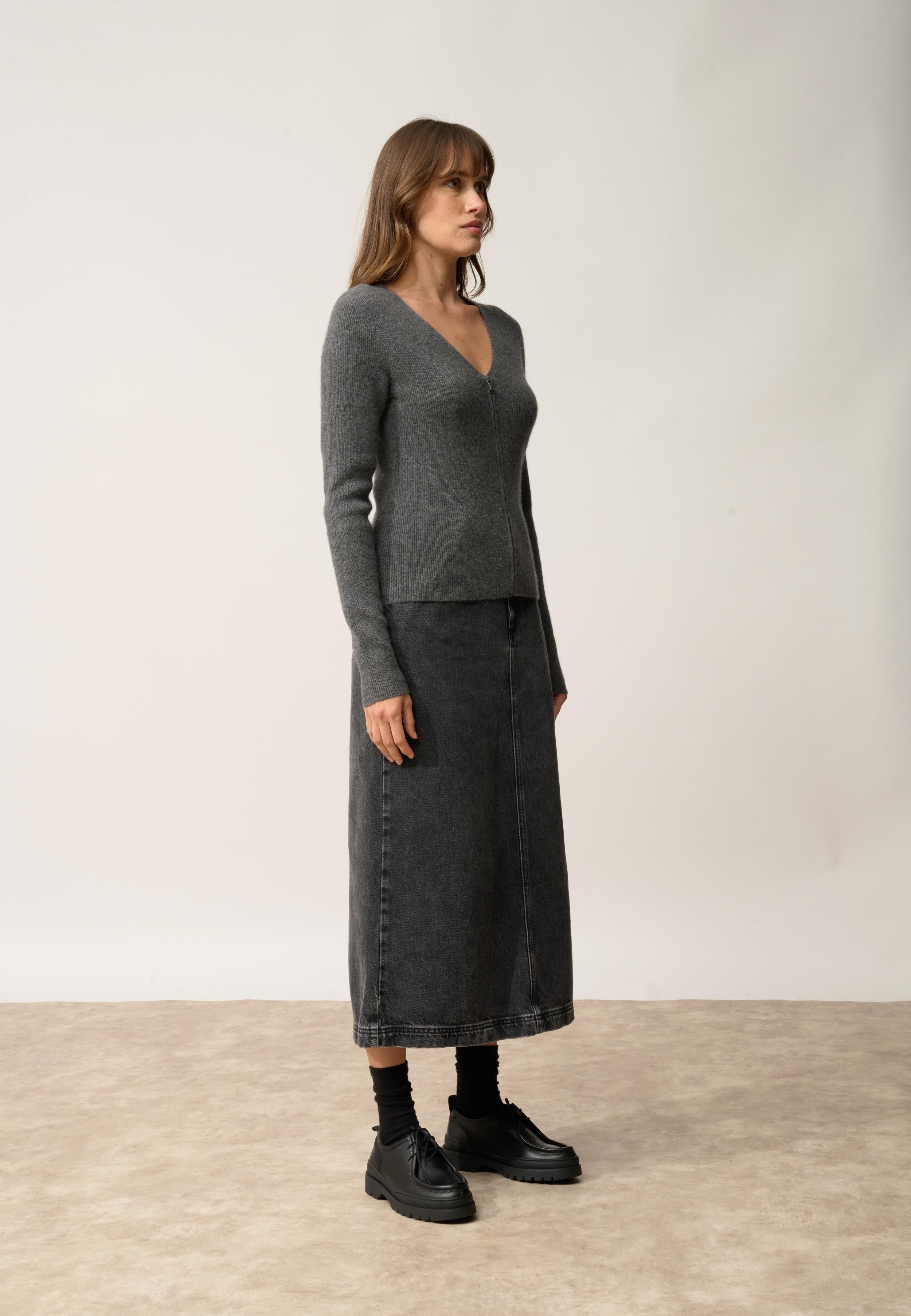 ZION gilet col v anthracite chiné